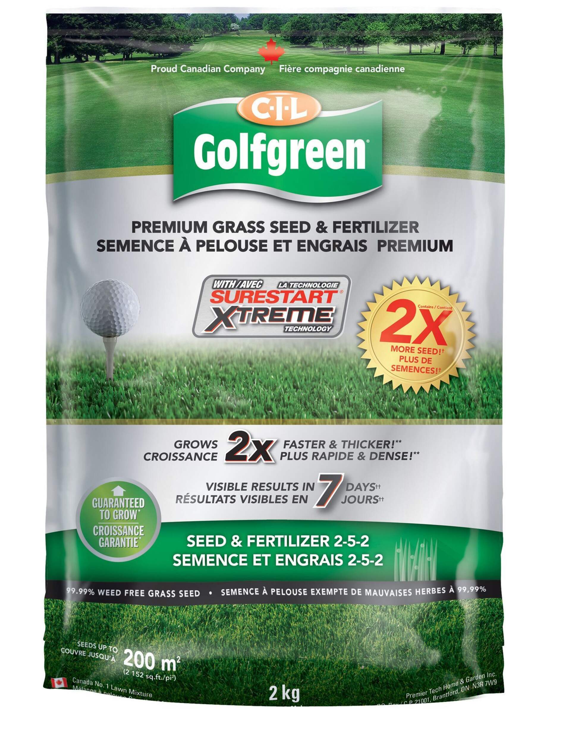CIL Golfgreen Surestart Xtreme Grass Seed and Fertilizer, 2-kg Front_Flat