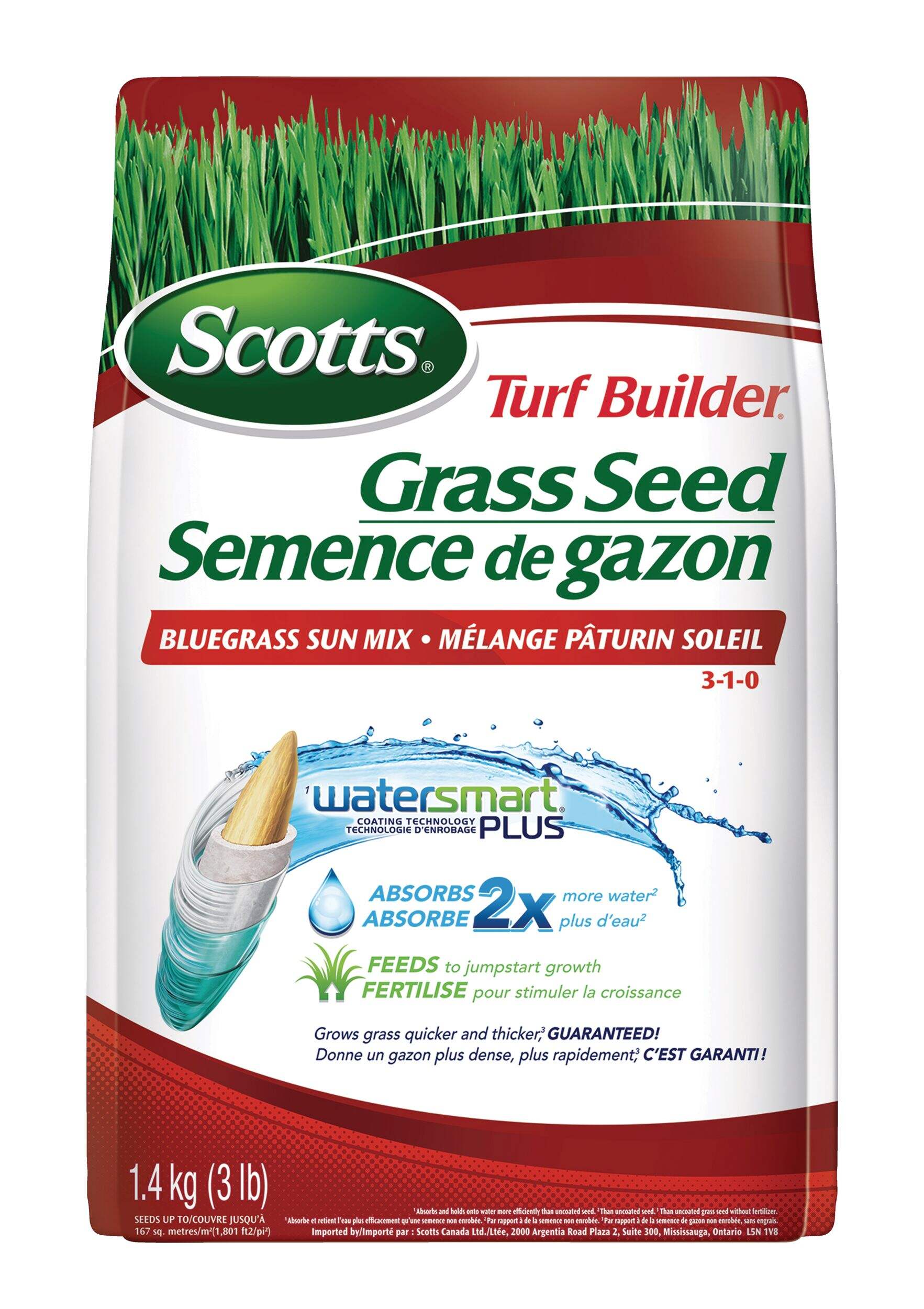 Scotts Turf Builder Bluegrass Sun Coated Grass Seed, 1.4-kg Front_Flat
