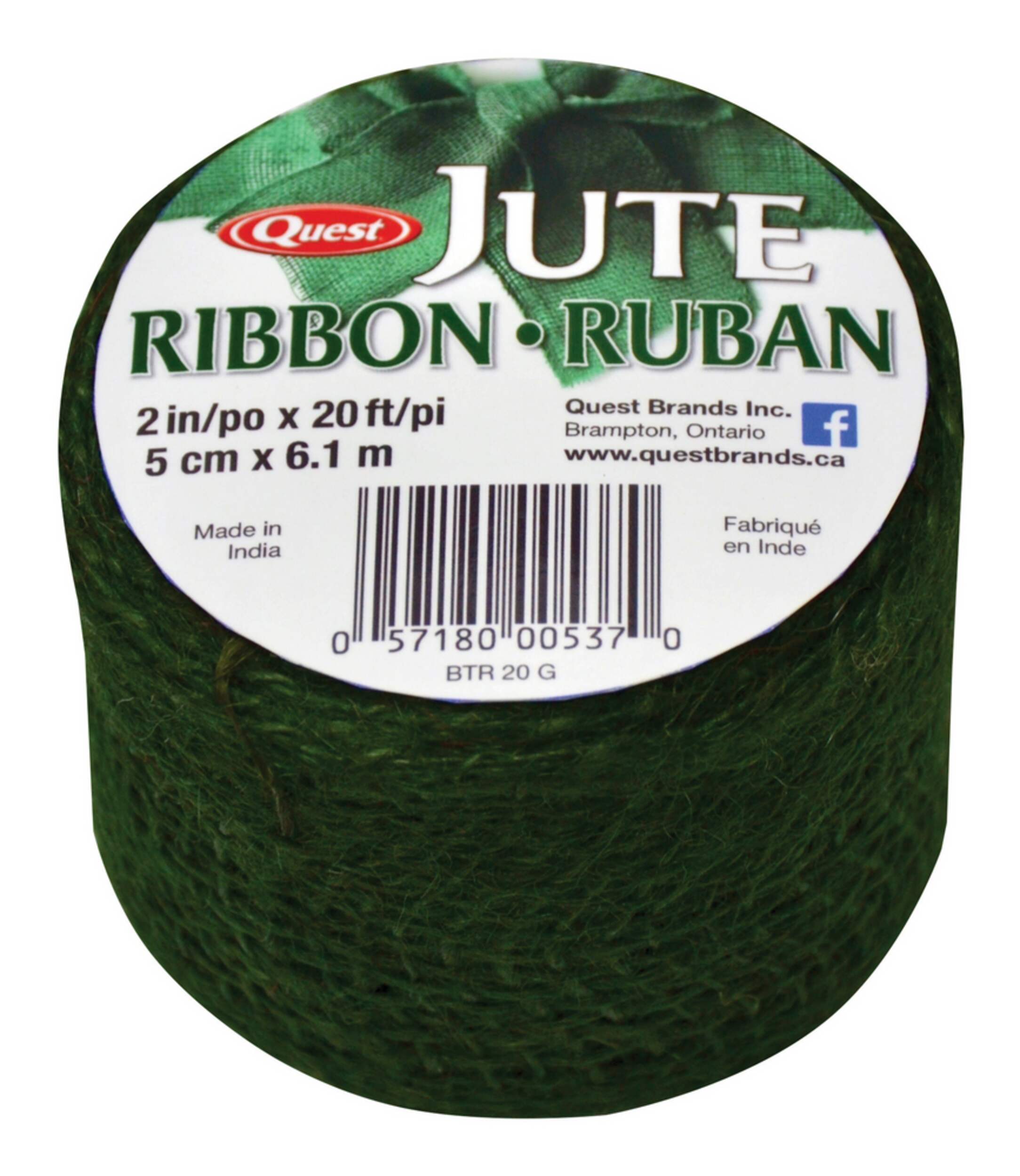 Quest All-Natural Jute Burlap Ribbon Roll For Decorative Applications, 20-ft, Green Front_Elevated