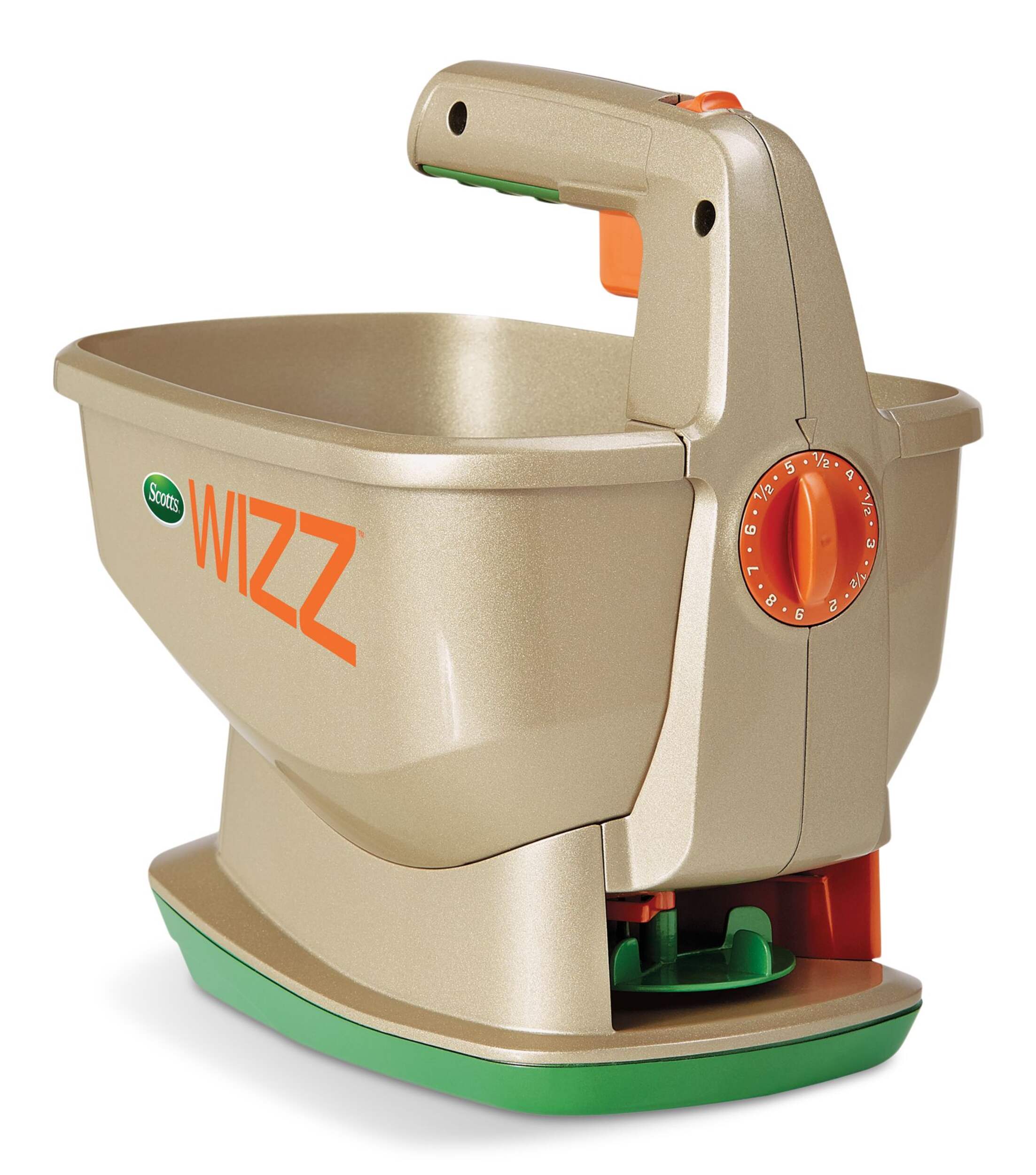 Scotts Wizz Hand-Held Spreader, Battery Operated, 2500 sq. ft. Front_Three_Fourths_Angled_Right