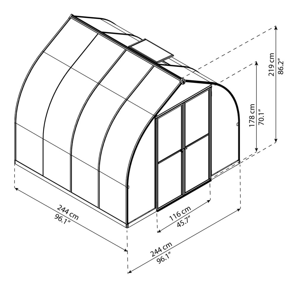 Palram Bella Hobby Greenhouse w/ Twin Wall Glazing, 8ft x 8ft