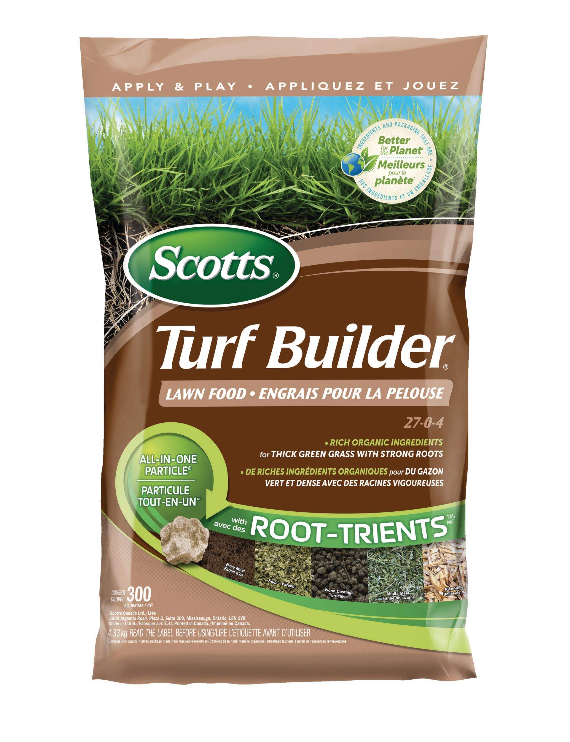 Engrais à pelouse Scotts Turf Builder, 27-0-4 avec Root-TrientsMC, 300 m² Front_Flat