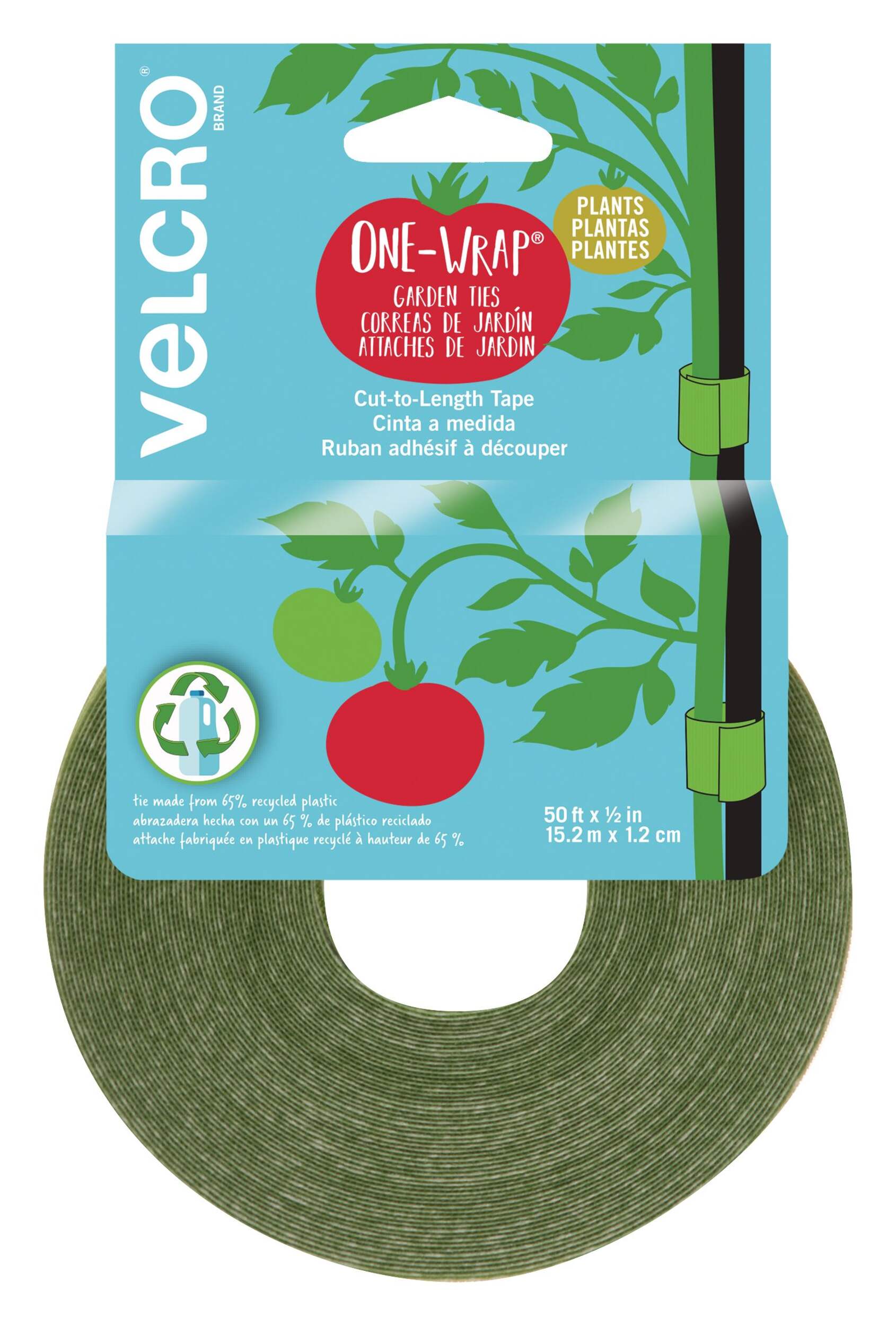 Velcro One-Wrap Garden Tree & Plant Tie Roll, Support Strap, 50-ft x 1/2-in Front_Flat