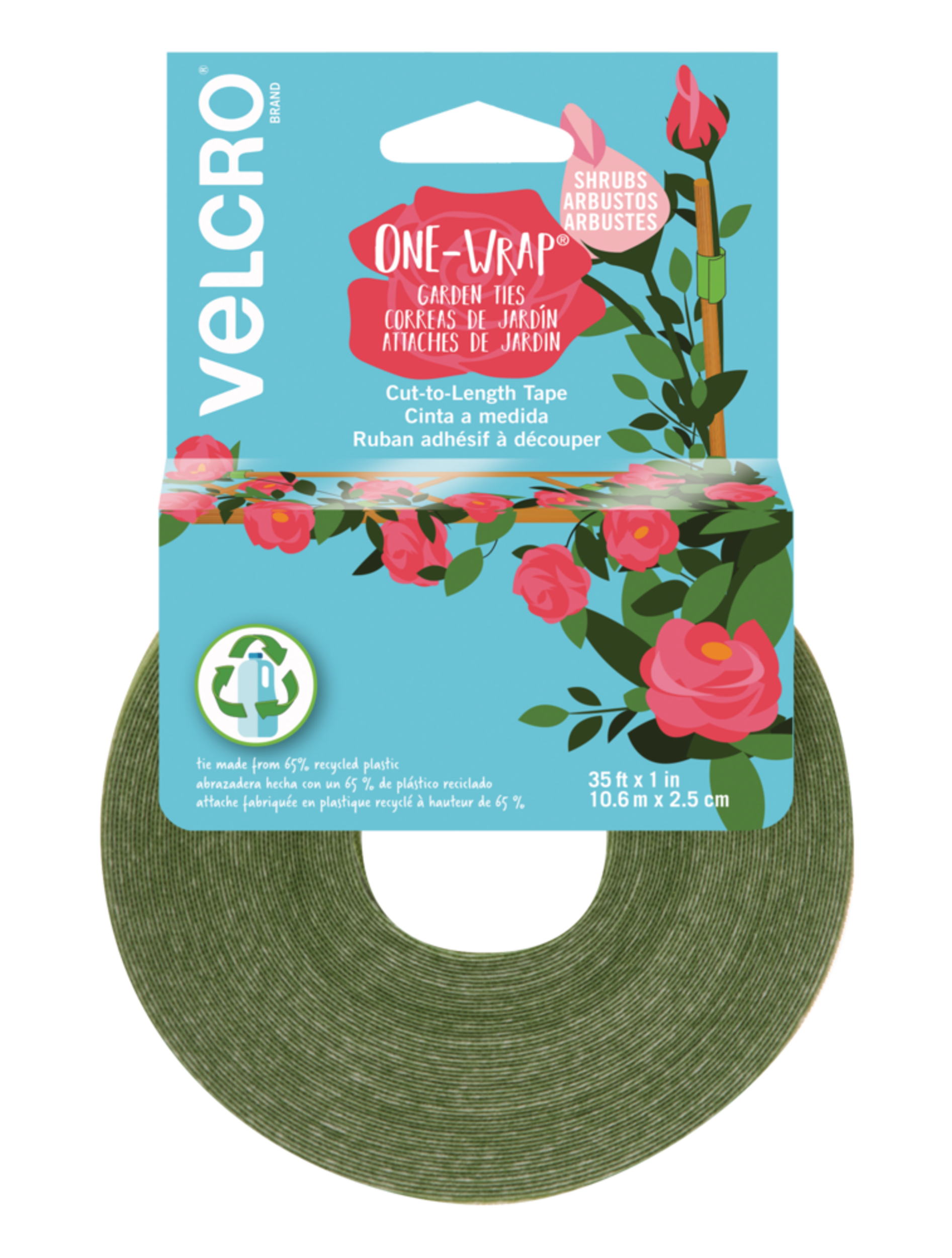 Rouleau d’attache Velcro One-Wrap pour arbres de jardin et plantes, sangle de soutien, 35 pi x 1 po Front_Flat