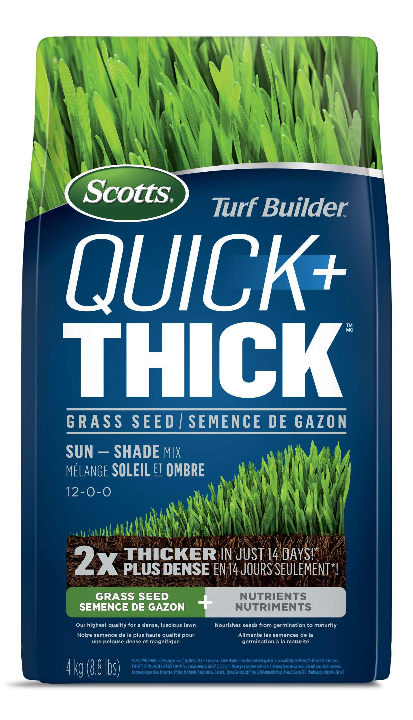 Scotts Turf Builder Quick + Thick™ Sun—Shade Grass Seed & Fertilizer Mix, 4-kg Front_Flat