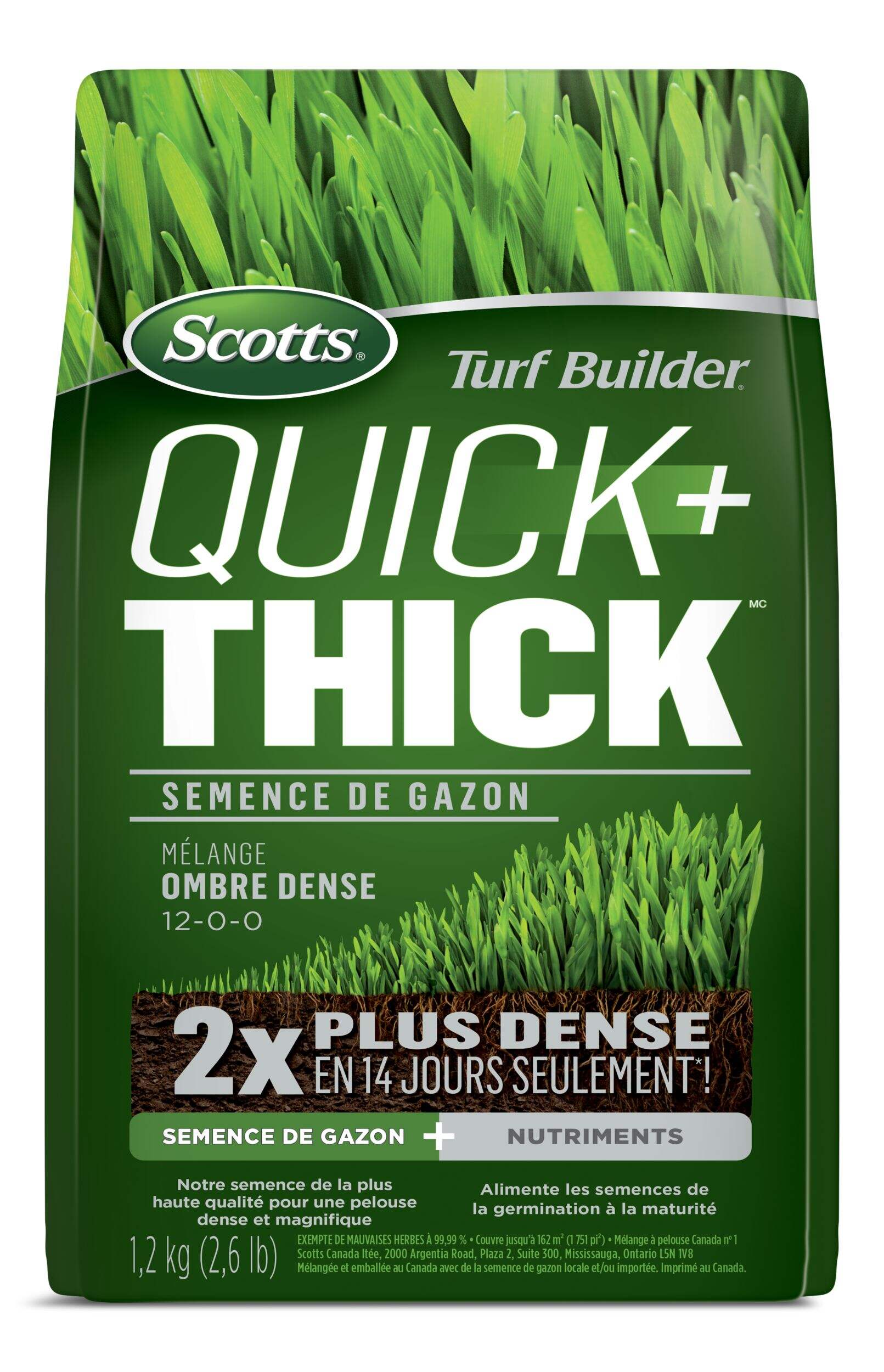 Mélange de semences à gazon Scotts Turf Builder Quick+ Thick ombre dense, 12-0-0, 1,2 kg Front_Flat
