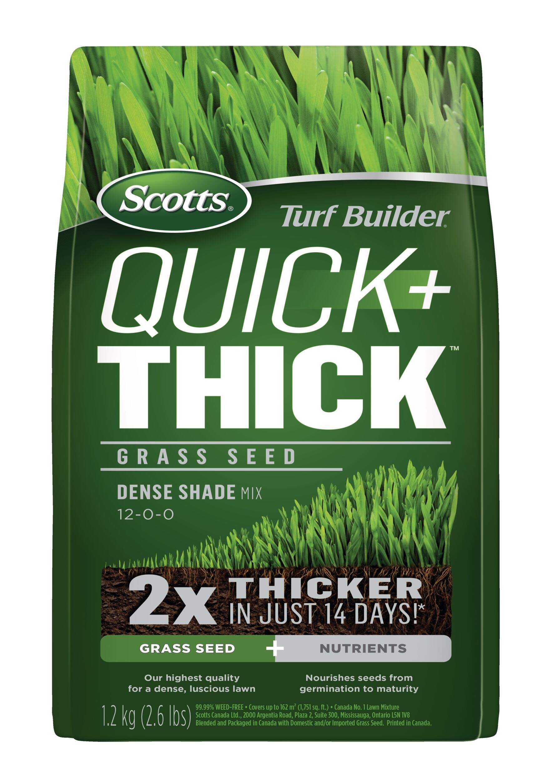 Scotts Turf Builder Quick + Thick™ Grass Seed Dense Shade Mix, 12-0-0, 1.2-kg Front_Flat