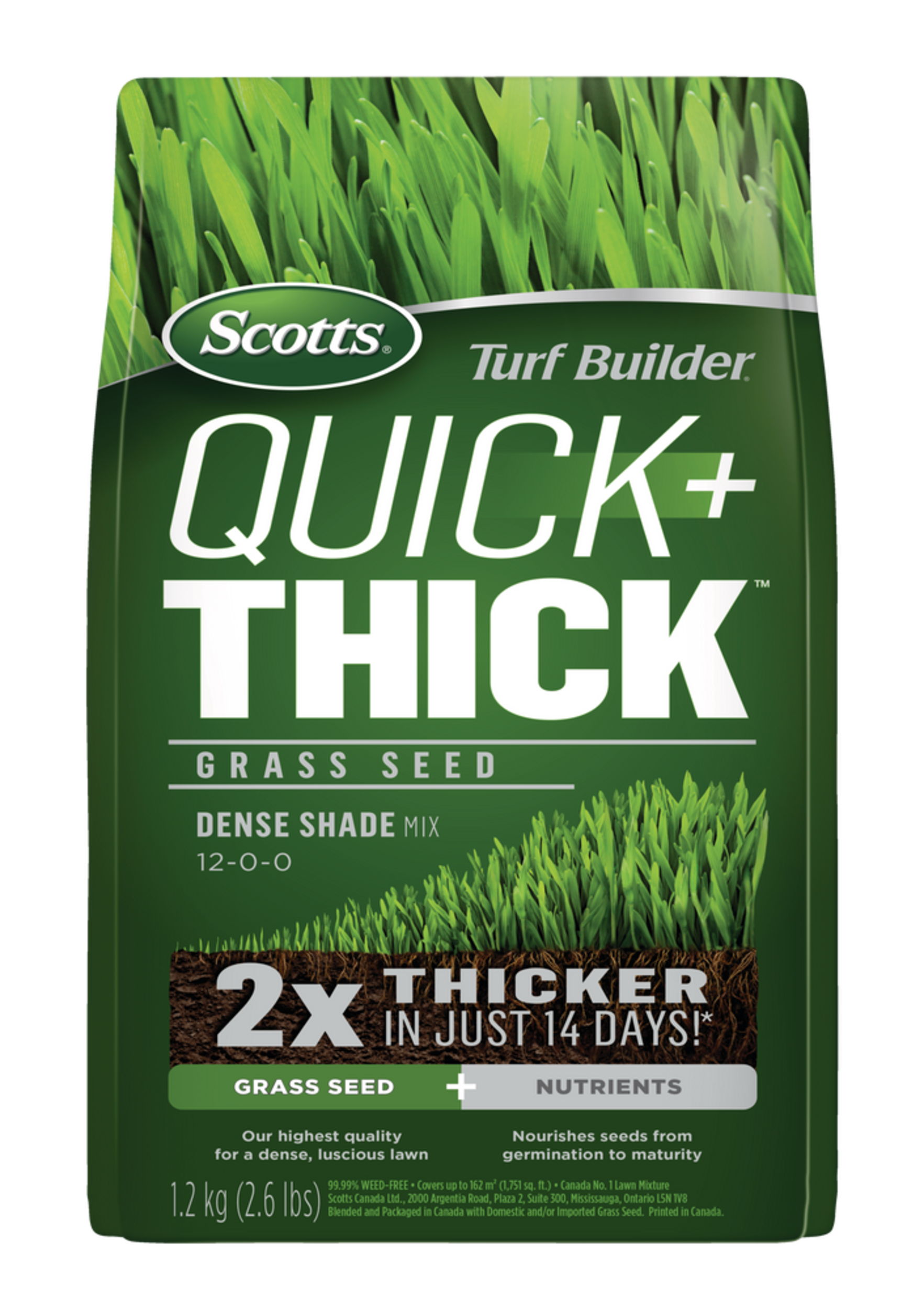 Scotts Turf Builder Quick + Thick™ Grass Seed Dense Shade Mix, 12-0-0, 1.2-kg Front_Flat