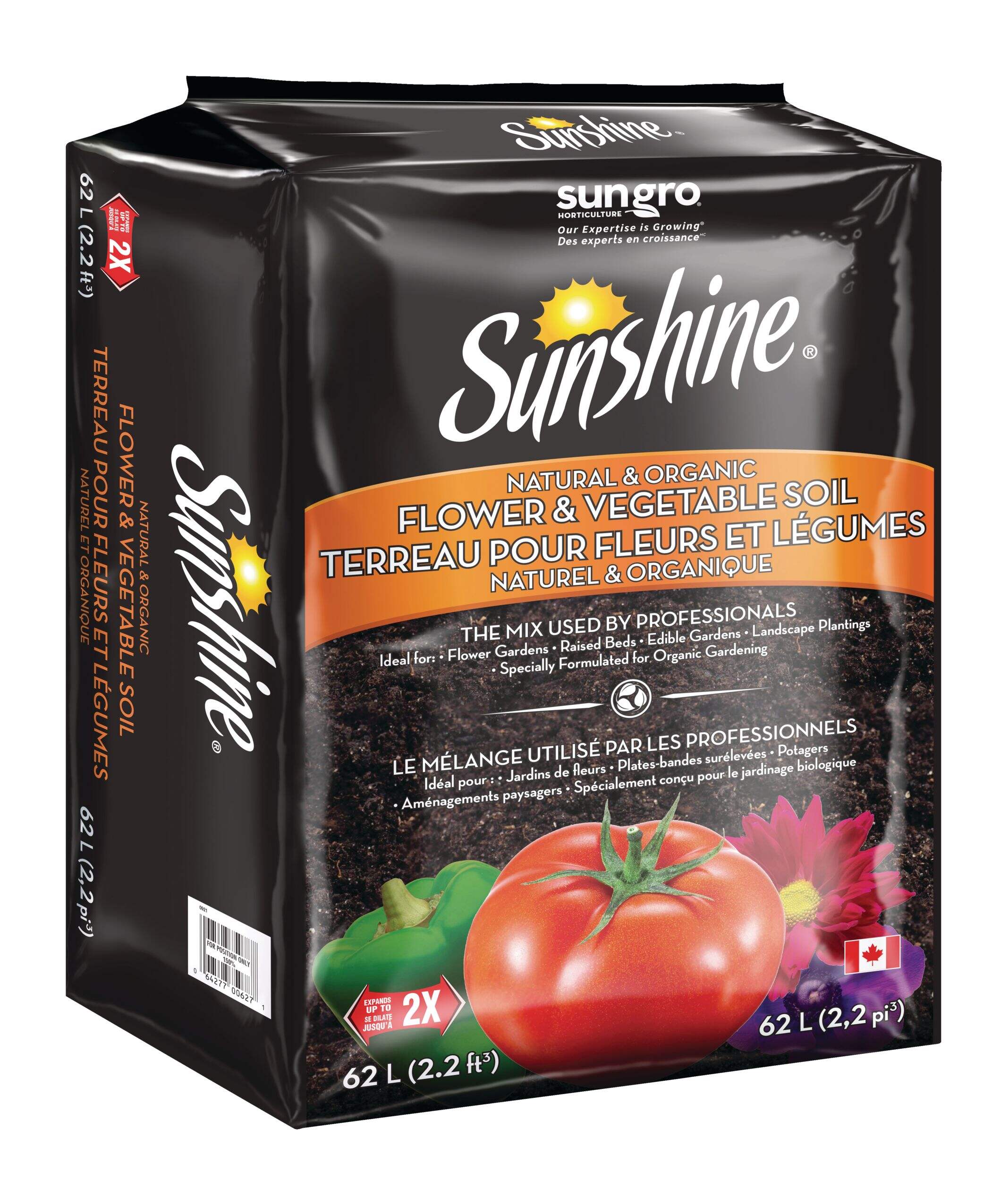 Natural & Organic Flower & Vegetable Garden Soil, 62L/2.2cu.ft