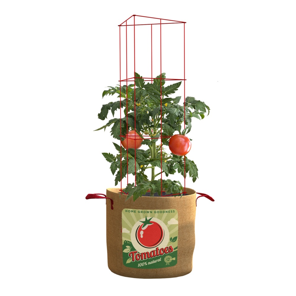 Panacea AllNatural Burlap Tomato Grow Bag w/ Plant Support Cage
