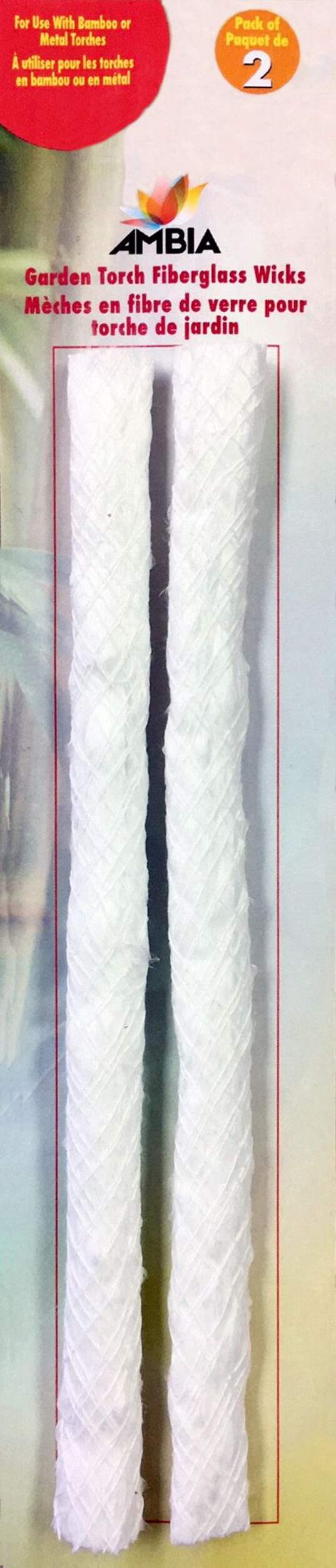 Ambia Fiberglass Tiki Torch Replacement Wicks, White, 2-pk Front_Flat