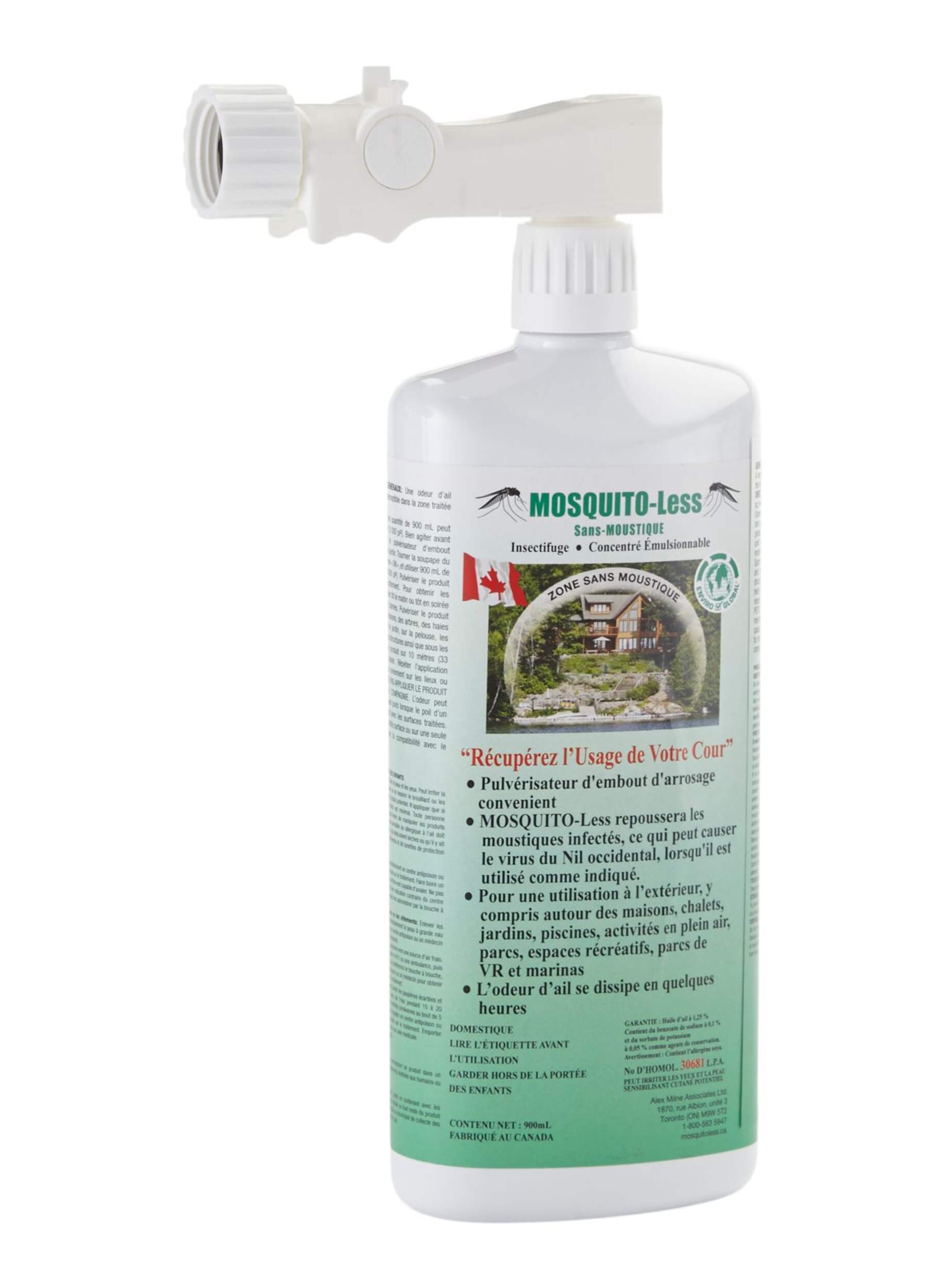 Chasse-moustiques/insectes à l’huile d’ail avec vaporisateur de tuyau d’arrosage MOSQUITO-Less, 900 mL Front_Angled_Right