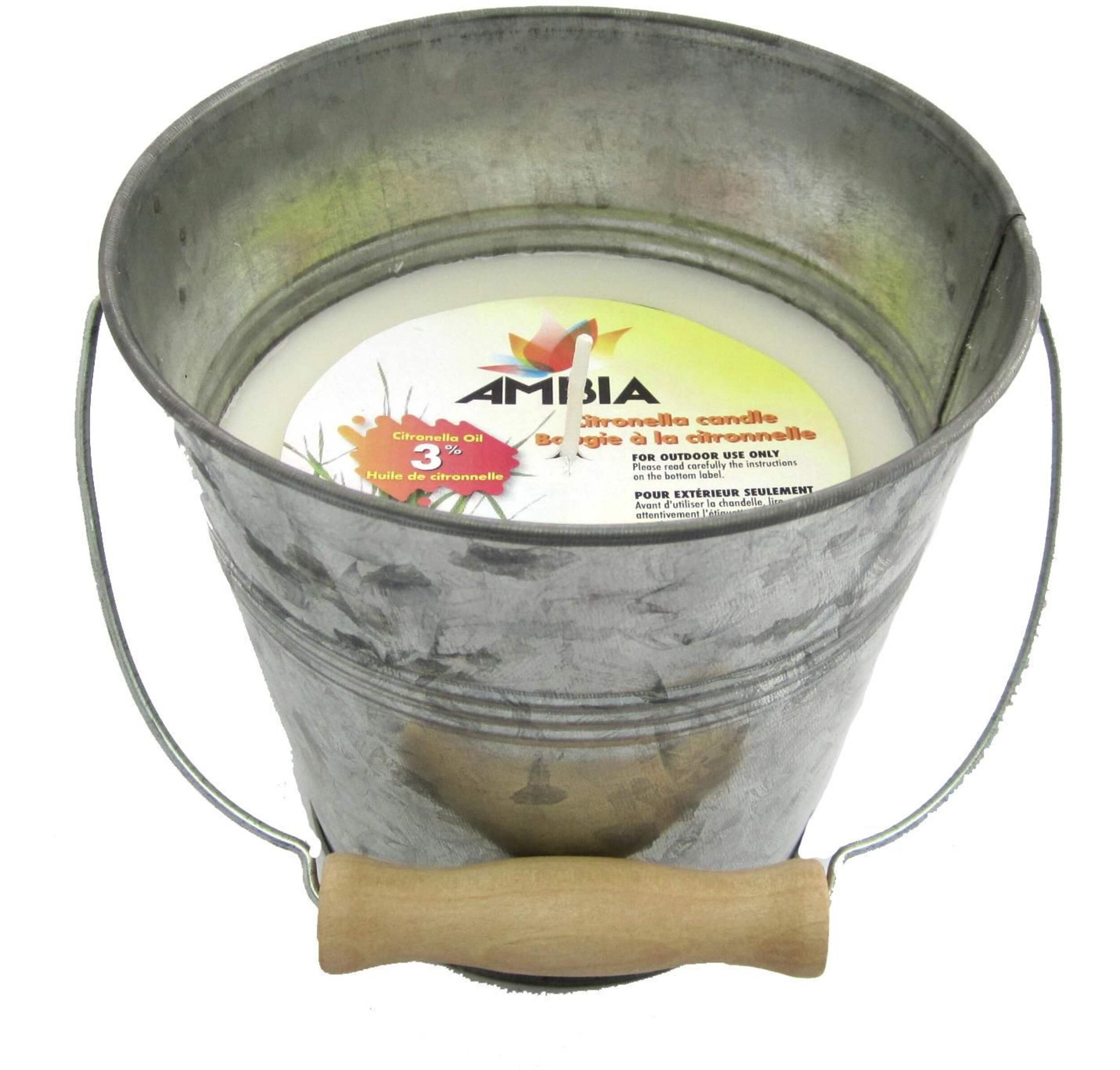 Ambia Galvanized  Citronella Mosquito/Insect Repellent Candle Bucket with Wood Handles Overhead_Plunge