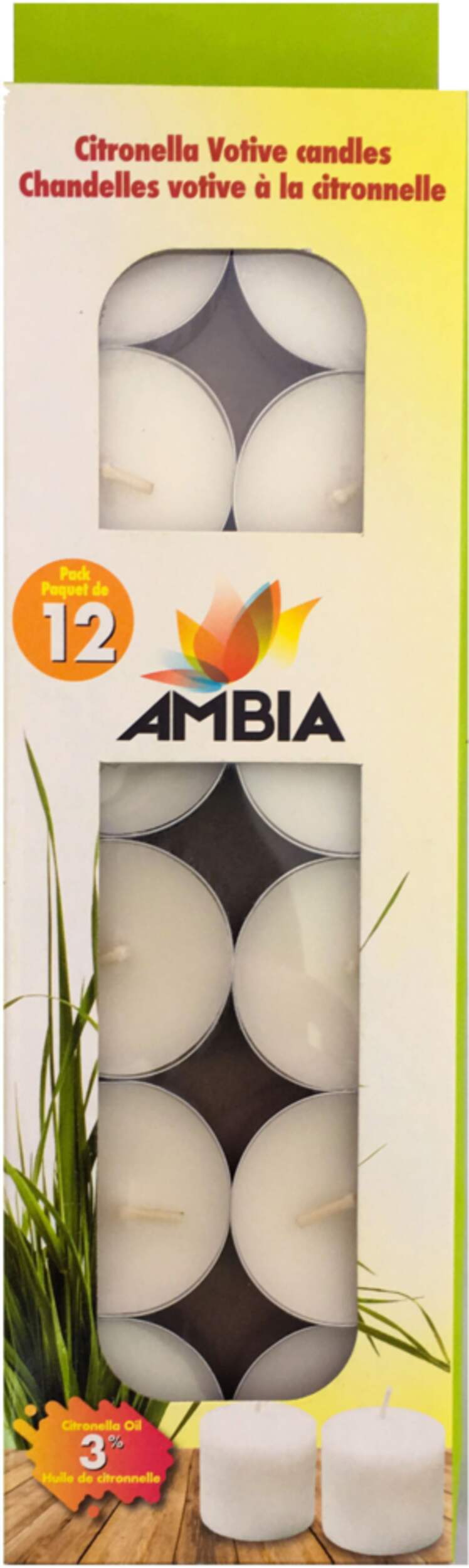 Ambia Outdoor Citronella Votive Mosquito/Insect Repellent Candles, 12-pk Front_Flat