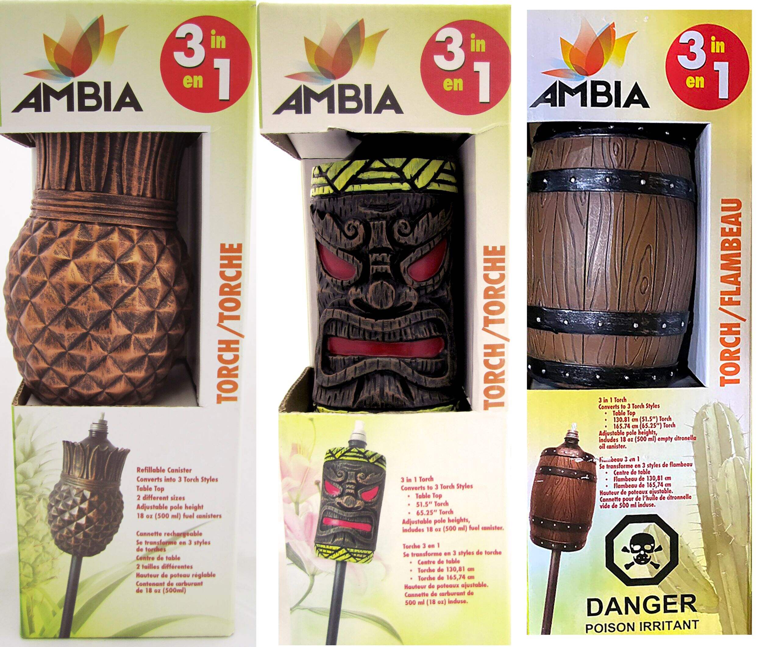 Ambia 3-in-1 Adjustable Citronella Resin Mosquito/Insect Repellent Torch, Assorted Front_Flat