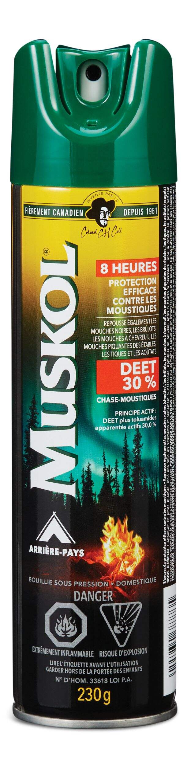 Vaporisateur chasse-moustiques/insectes en aérosol 8 heures 30 % DEET Muskol BackCountry, 230 g Front_Flat