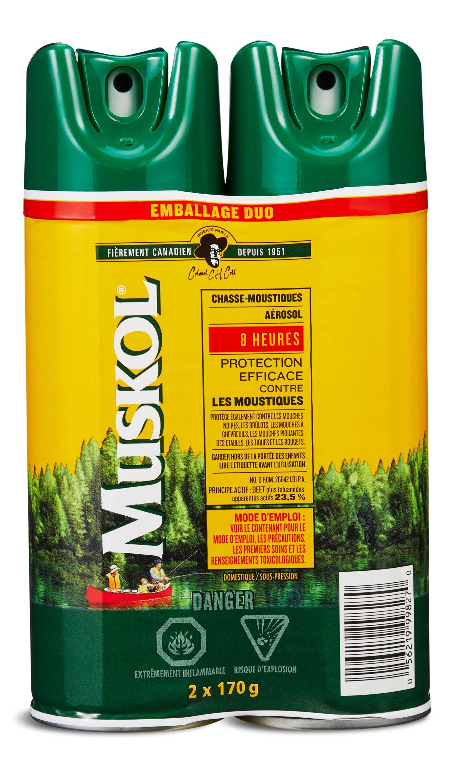 Emballage double vaporisateur chasse-moustiques en aérosol 8&nbsp;heures 23,5&nbsp;% DEET Muskol, 2 x 170&nbsp;g Back_Flat