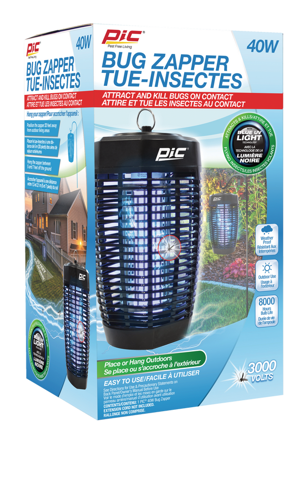 PIC 40W 3000V WeatherProof UV Blue Light Hanging Mosquito/Bug Zapper