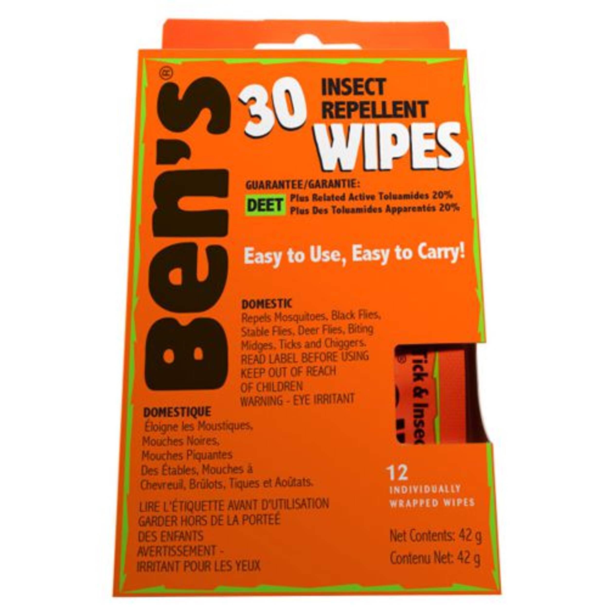 Ben's 30% DEET Mosquito/Insect Repellent Wipes, 42-g, 12-pk Overhead_Plunge