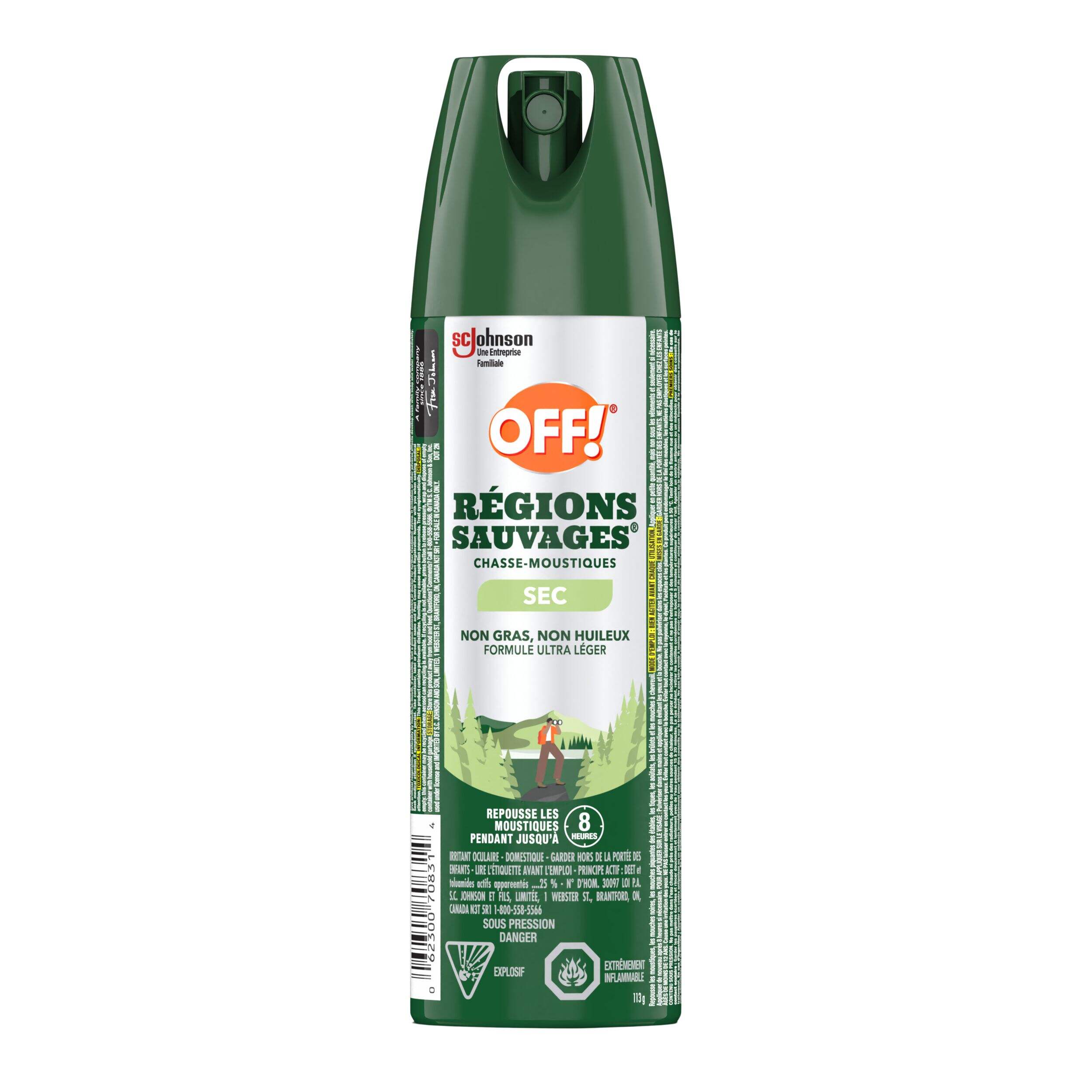 Bougie chasse-moustiques OFF! Vaporisateur chasse-moustiques en aérosol sec 8 h 25 % DEET Deep Woods, 113 g Front_Flat