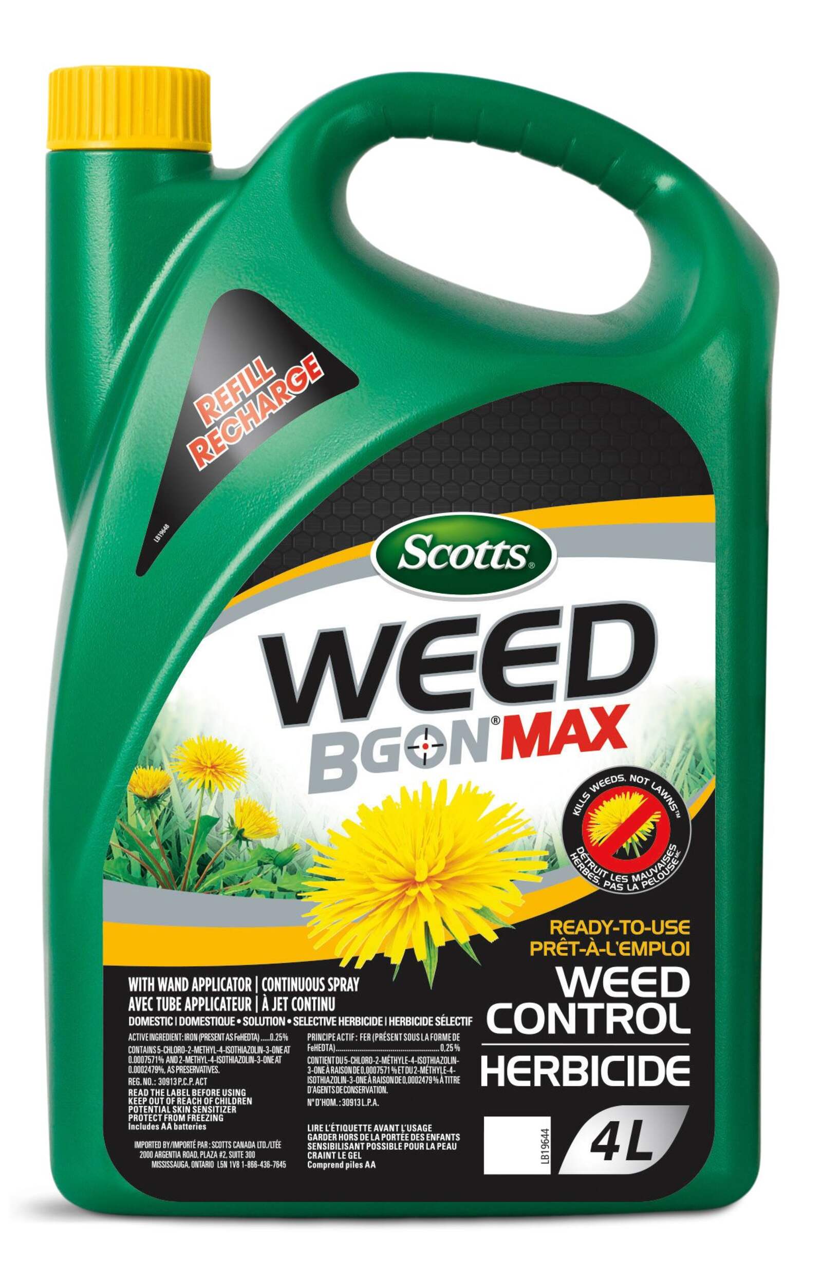 Scotts Weed B Gon MAX Ready-To-Use Weed Control for Lawns Refill, 4-L Front_Flat
