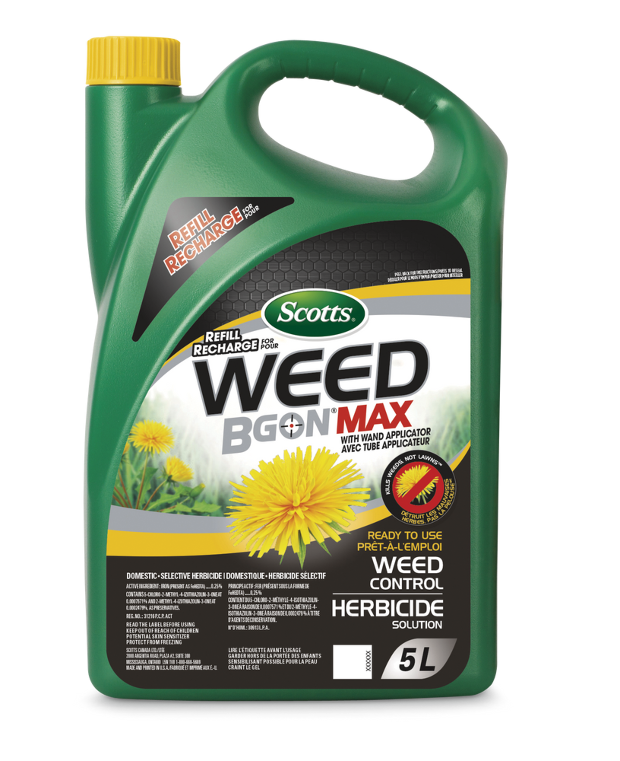 Scotts Weed B Gon MAX Ready-to-Use Weed Control/Killer Refill, Herbicide for Lawns, 5-L Front_Flat