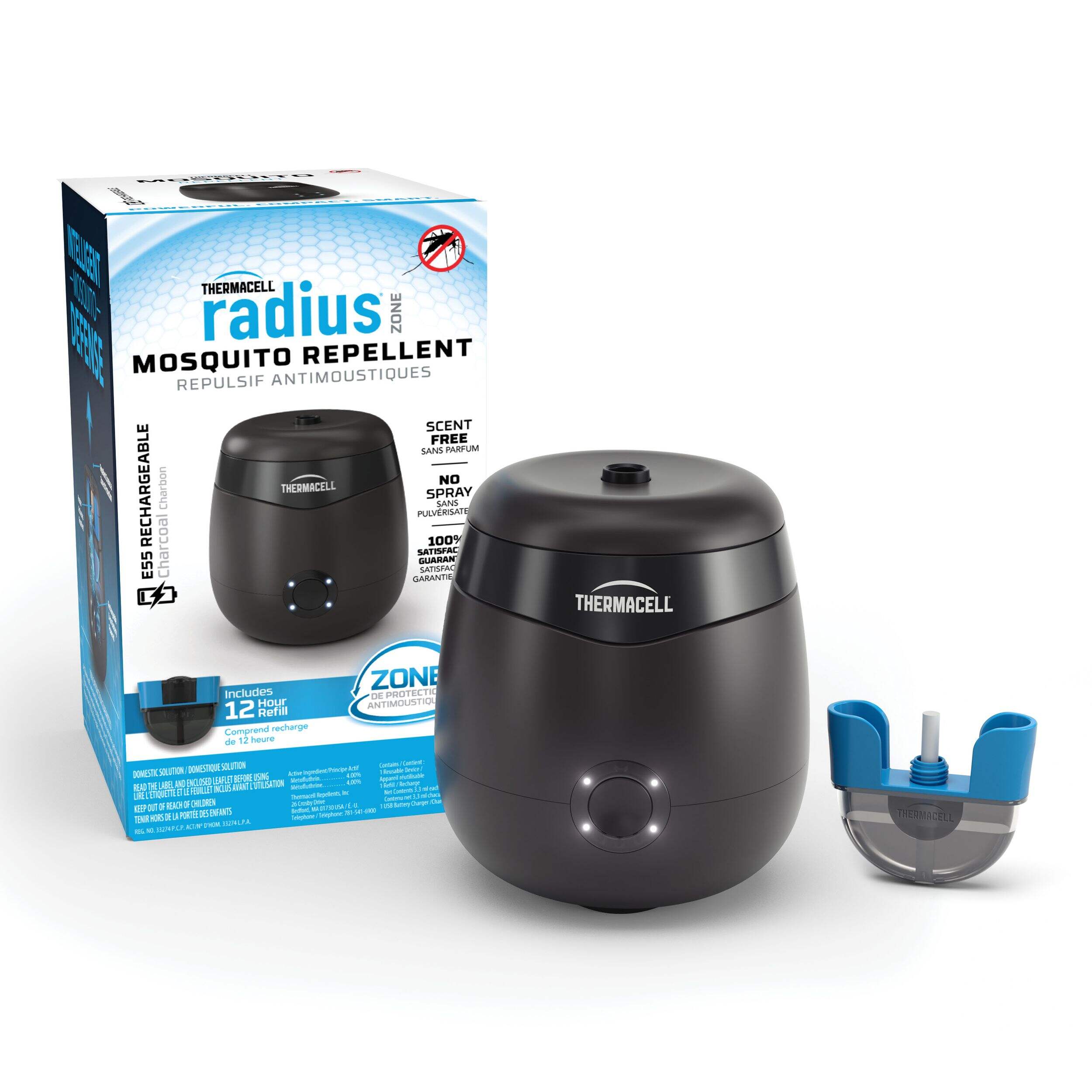 Thermacell Mosquito Repellent Rechargeable E-Series E55, Charcoal Front_Three_Fourths_Angled_Right