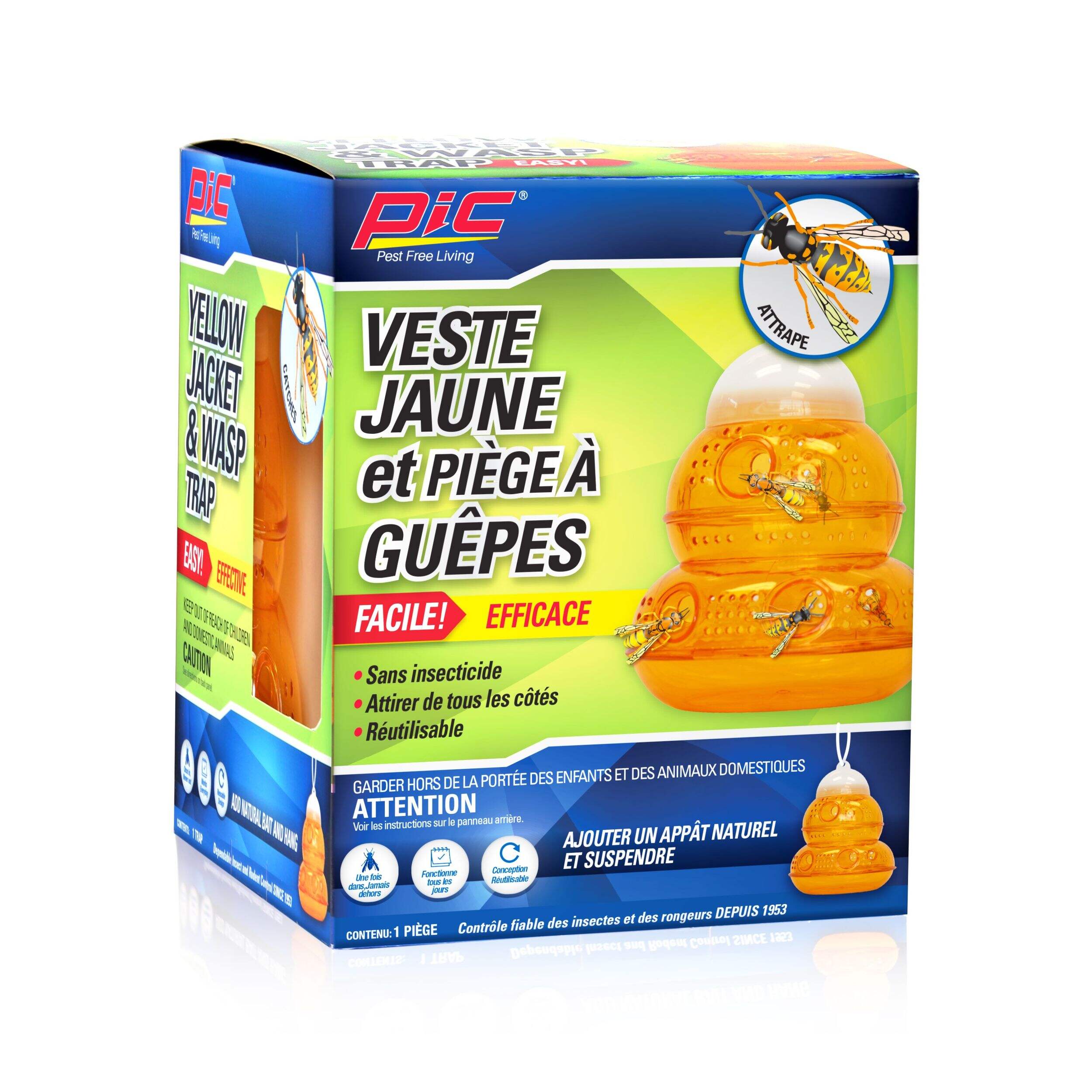 Piège à guêpes, frelons et guêpes jaunes PIC, vivre sans parasites Front_Angled_Right