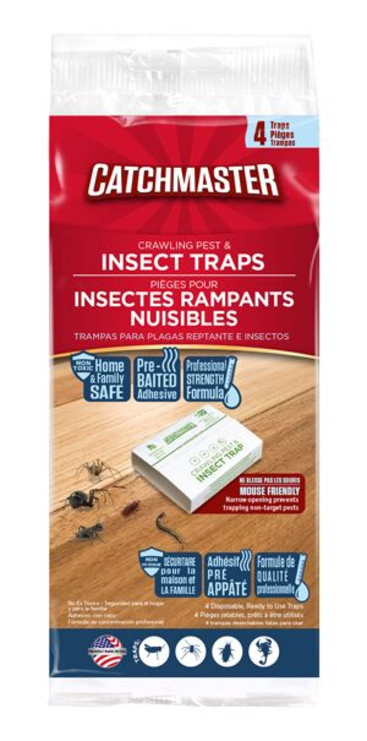 Catchmaster Spider & Insect Glue Traps, Non-Toxic, 4-pk Front_Flat