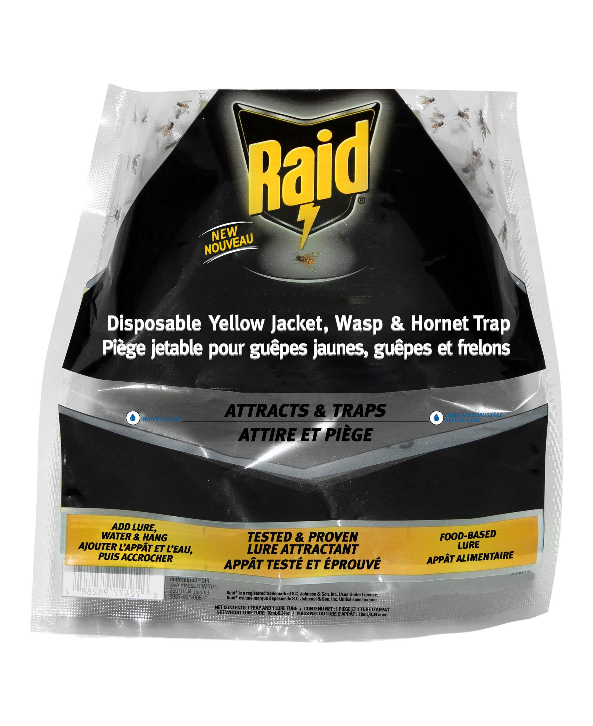 Sac jetable en plastique pour piège à guêpes jaunes et frelons Raid avec leurre Front_Flat