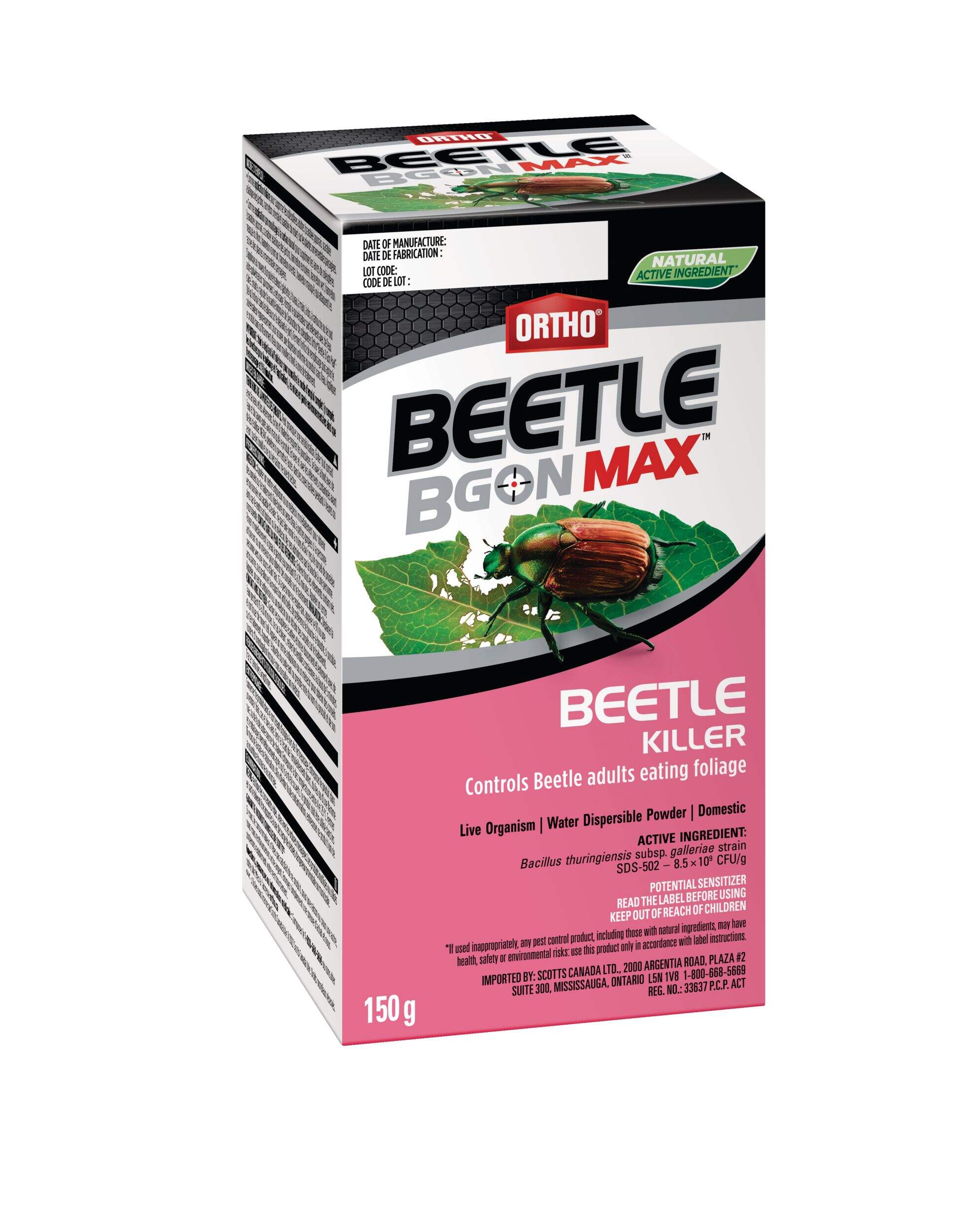 Insecticide Ortho Beetle B Gon Max pour scarabées, 150 g Front_Angled_Right