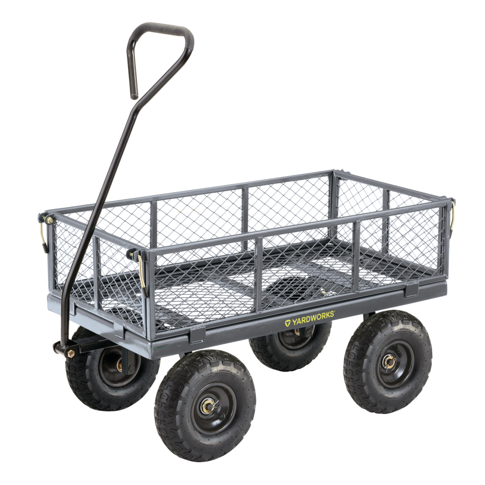 Yardworks Steel Tray 4Wheel RemovableSides Mesh Garden/Yard Cart 600