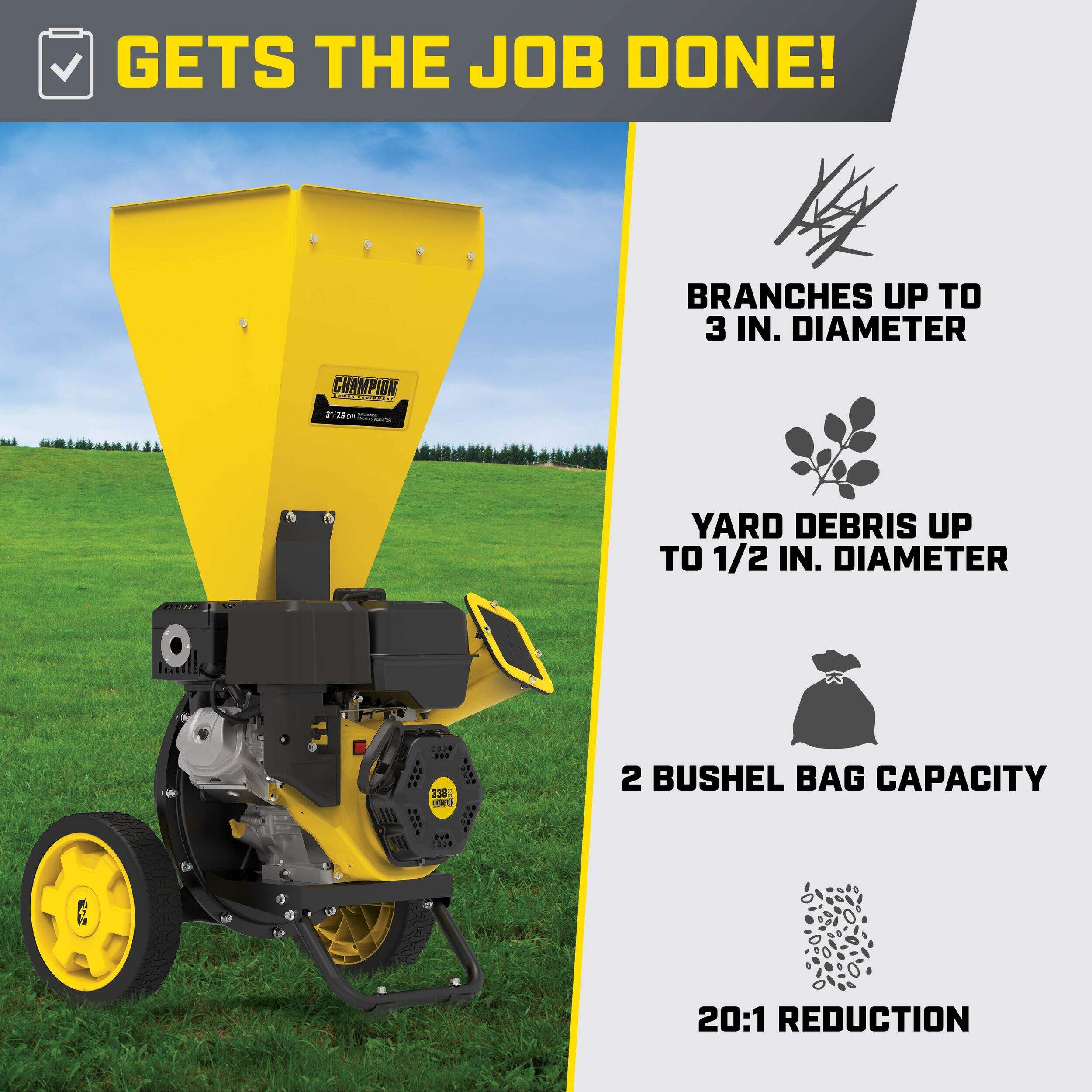 Champion Power Equipment 338cc Chipper/Shredder, 3in Canadian Tire