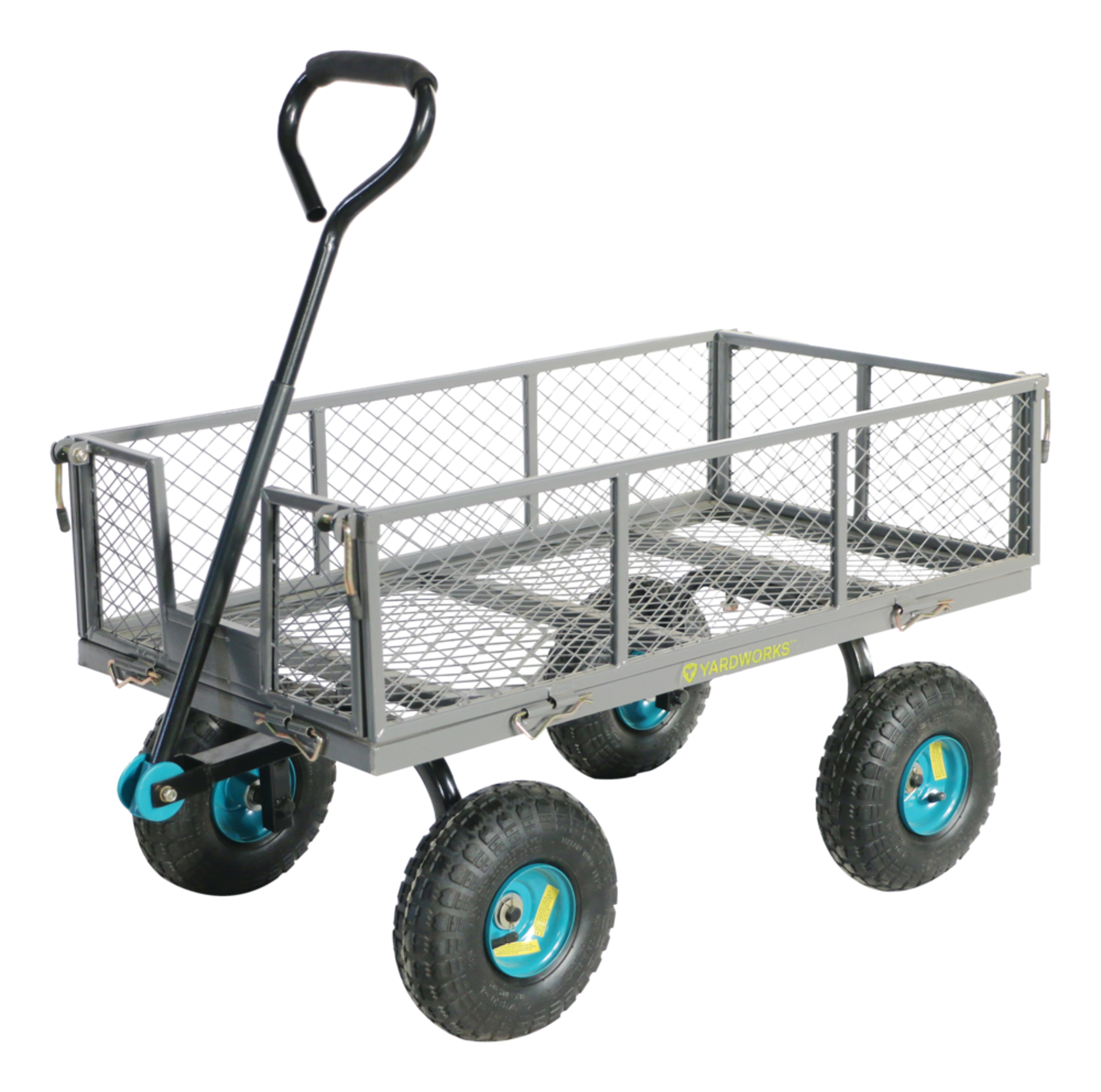 Yardworks Steel Tray 4-Wheel Removable-Sides Mesh Garden/Yard Cart, 800 lb Front_Angled_Left