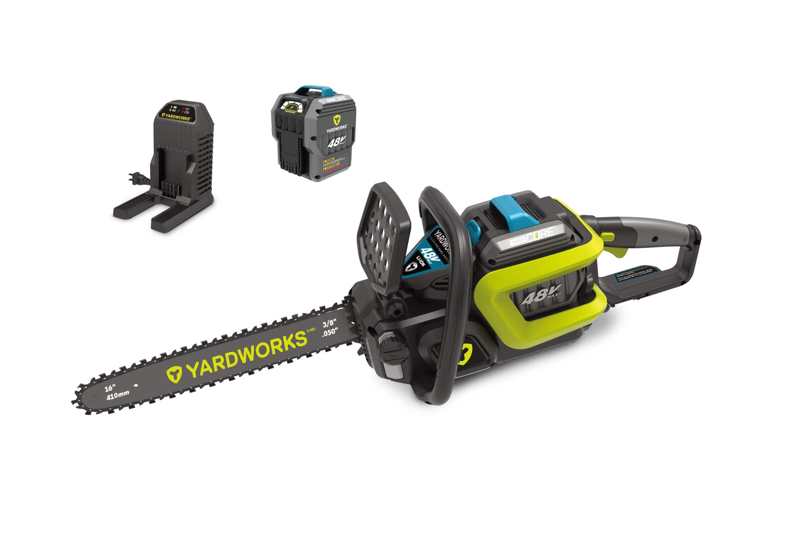Yardworks 48V Max Lithium-ion Brushless Chainsaw, 5 Ah Battery Included, 16-in Front_Angled_Left