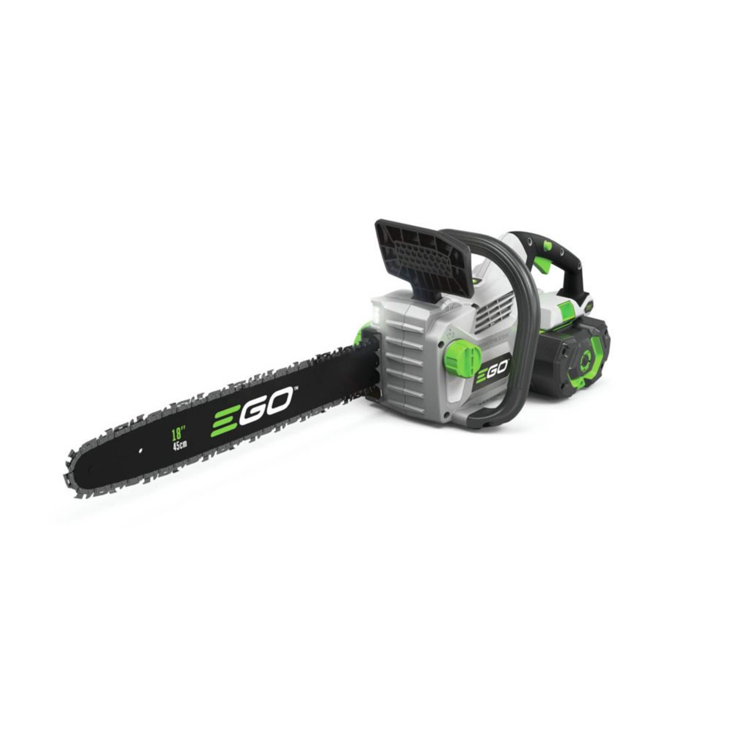 EGO POWER+ 56V 18-in Brushless Cordless Chain Saw with (1) 5.0Ah Battery and (1) 210W Standard Charger, CS1804 Front_Three_Fourths_Angled_Left