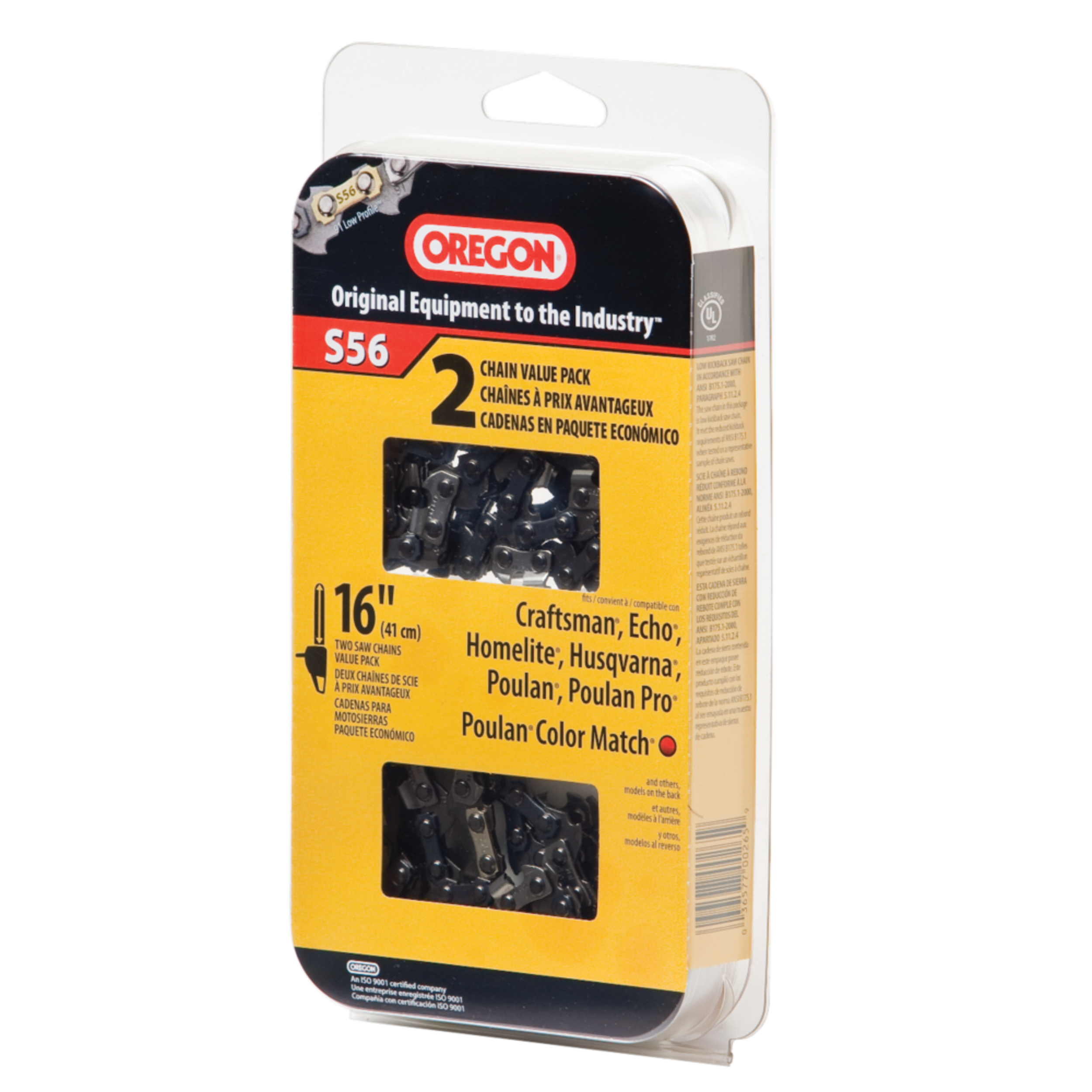 Chaîne de rechange pour scie à chaîne Oregon S56 AdvanceCut, convient à diverses marques et modèles, paq. 2, 16 po Front_Angled_Left