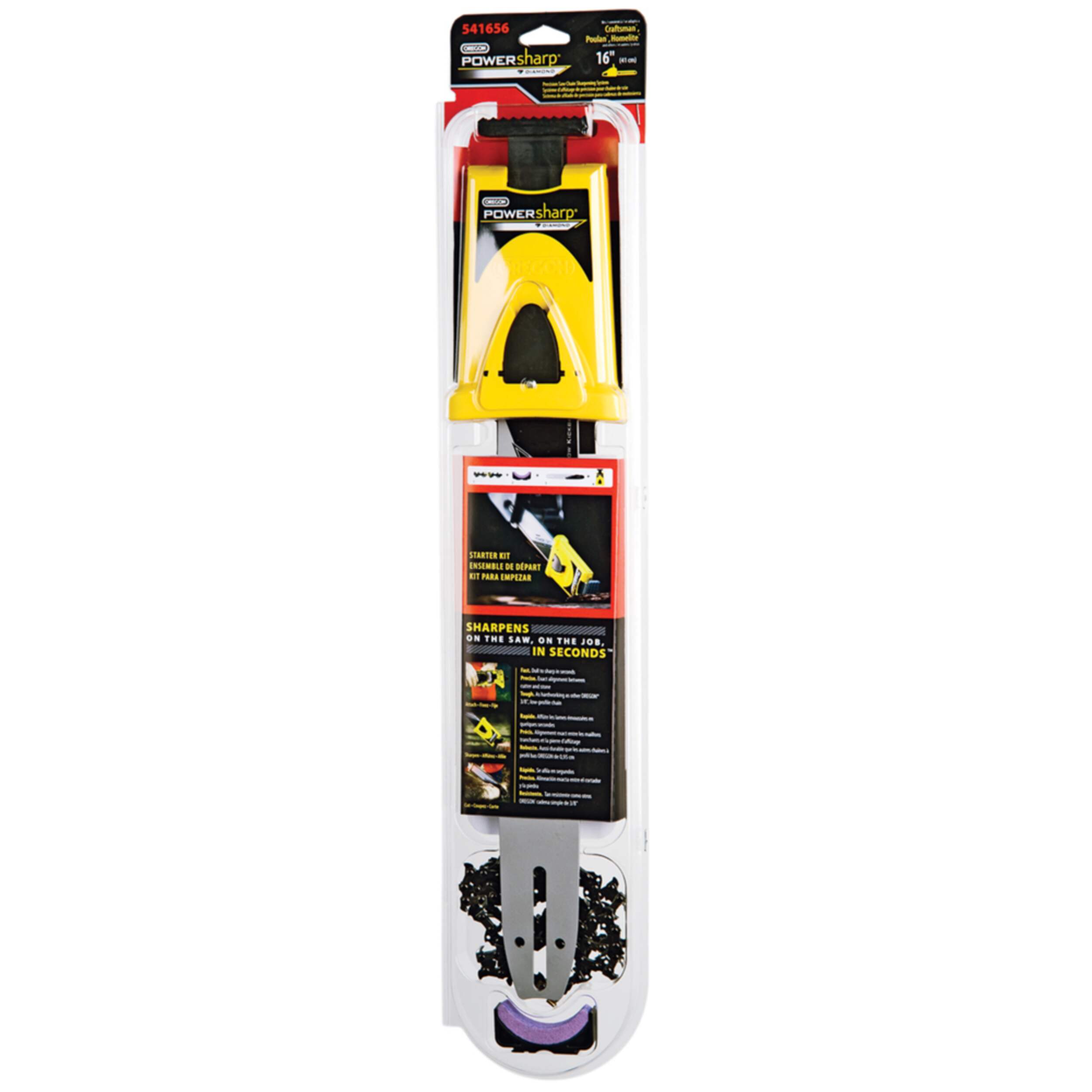 Oregon 544856 PowerSharp Bar-Mount Chainsaw Chain Sharpening Kit for Saw Chain, 16-in Front_Three_Fourths_Angled_Left