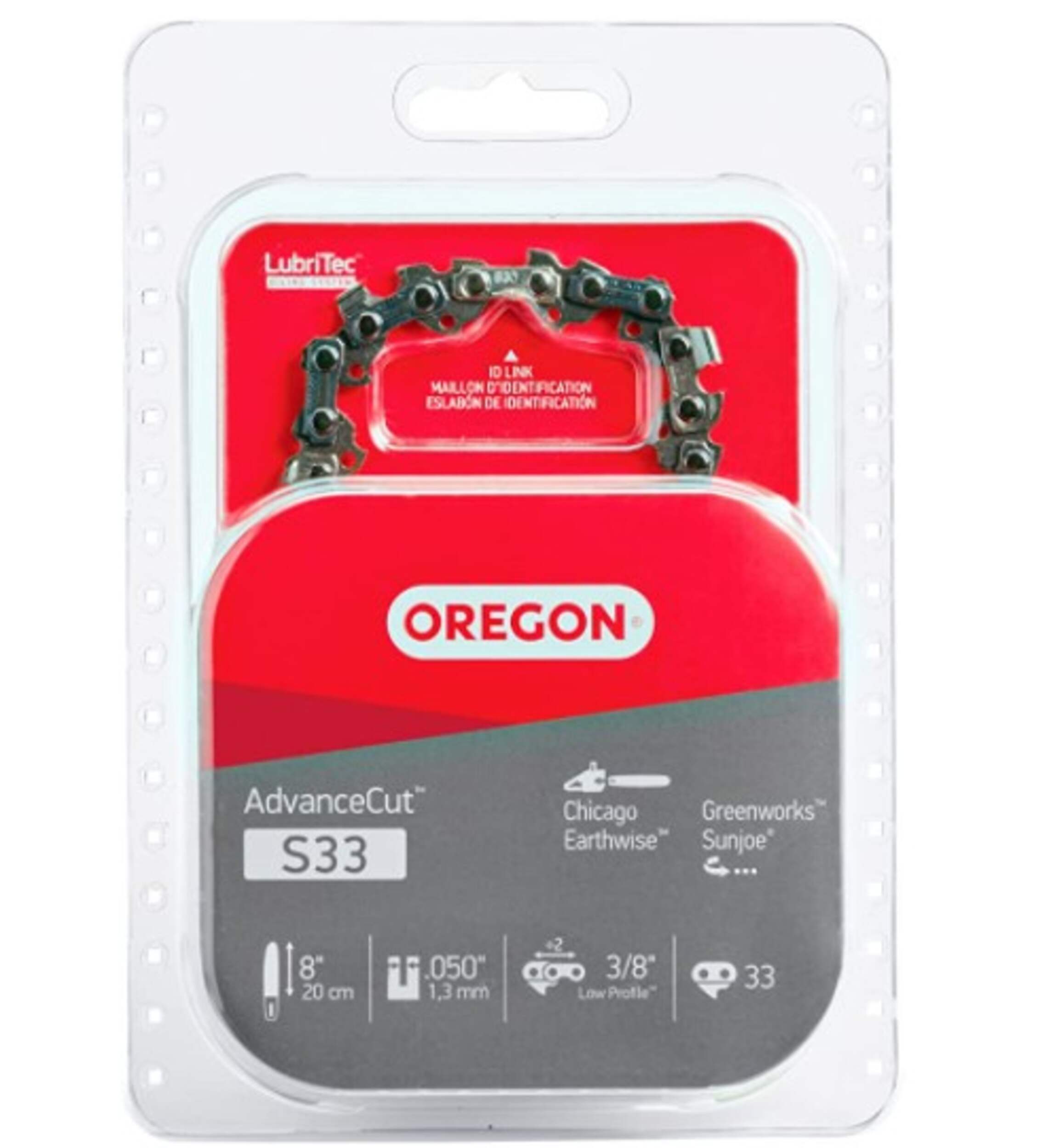 Oregon S33 AdvanceCut Chainsaw Chain, Fits Various Brands & Models, 8-in Front_Flat