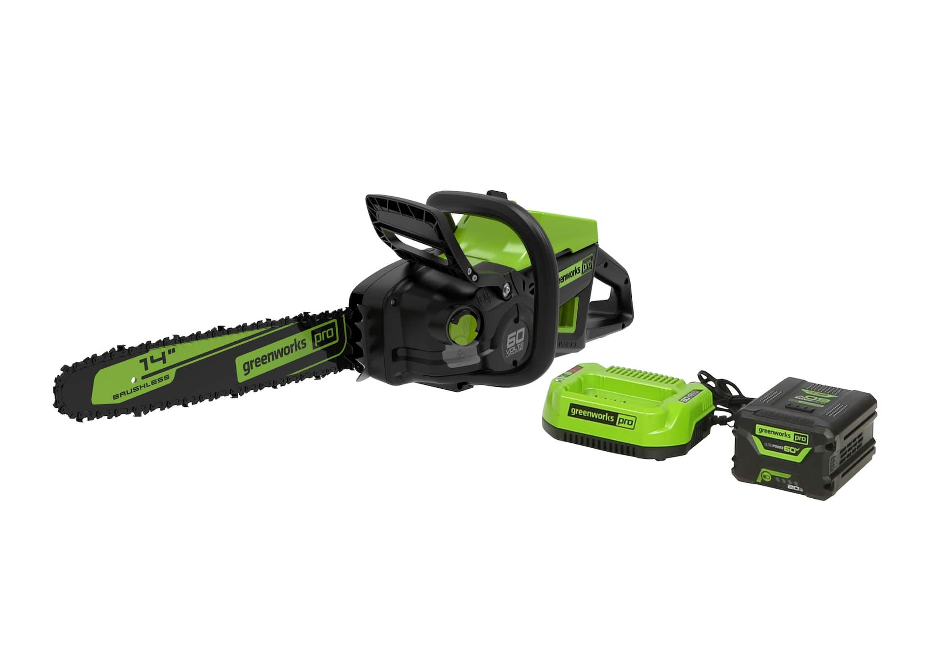 Greenworks PRO 60V Brushless Cordless Electric Chainsaw, 2 Amp Battery ...