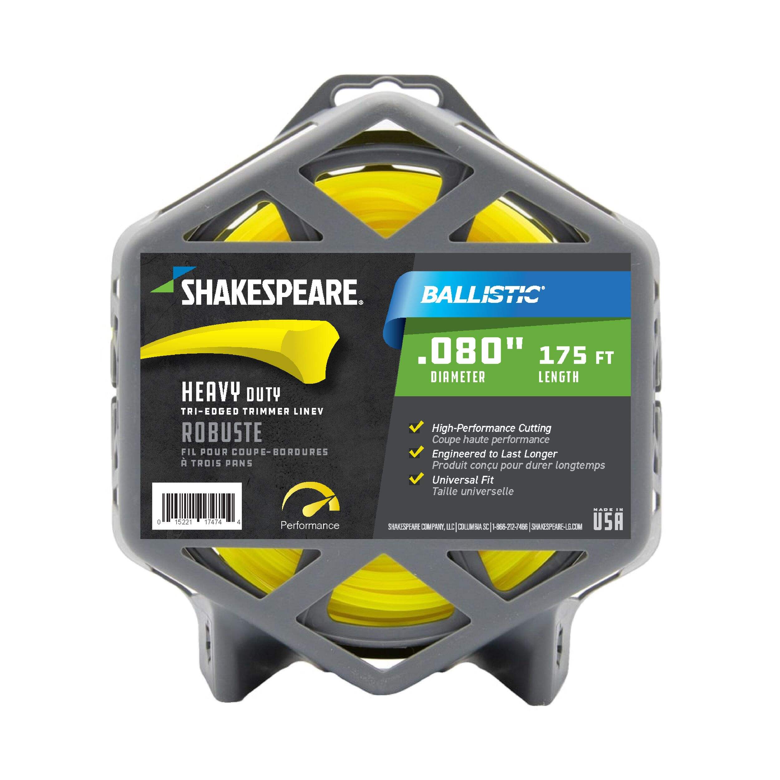 Shakespeare Ballistic Heavy-Duty Tri-Edged Trimmer Line, 0.08-in x 175-ft Front_Flat