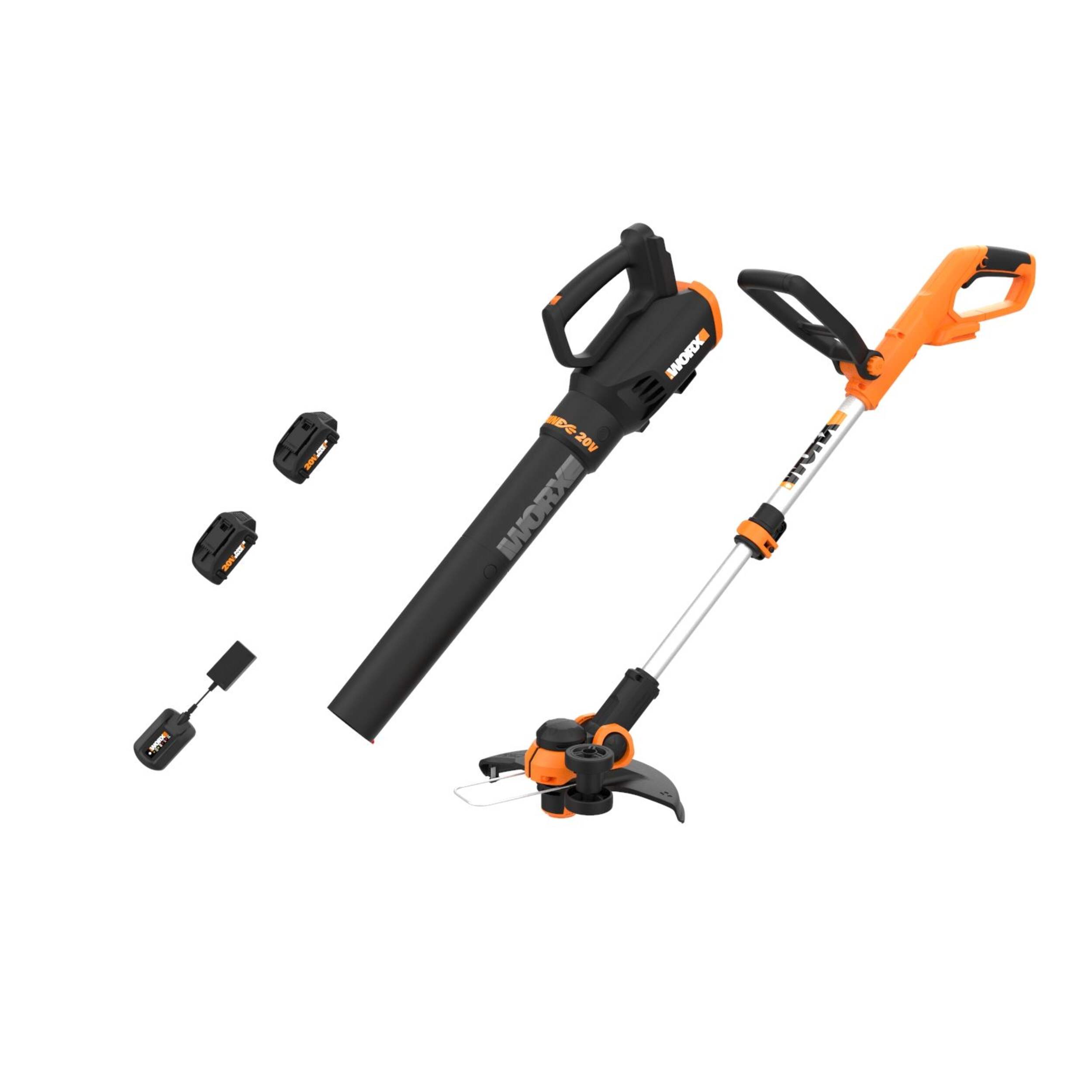Coupe-herbe et souffleuse à feuilles sans fil WORX WG929 Power Share, 20 V Front_Three_Fourths_Angled_Left