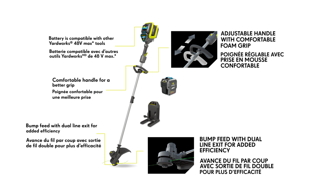 Yardworks 48 V Grass Trimmer & Edger, 2Ah Battery, 13in Canadian Tire