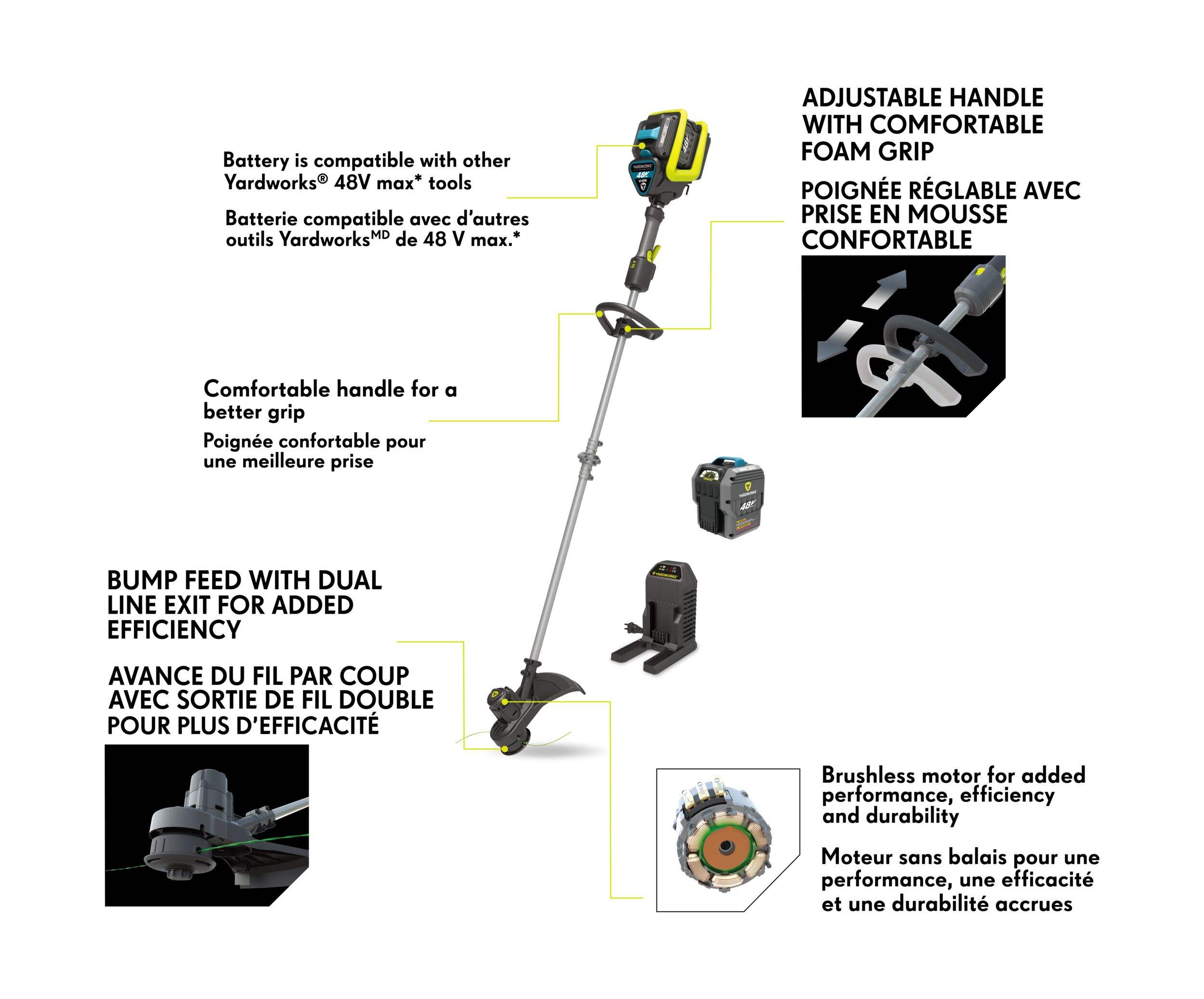 Yardworks 48 V Brushless Grass Trimmer, 2Ah Battery, 14in Canadian Tire