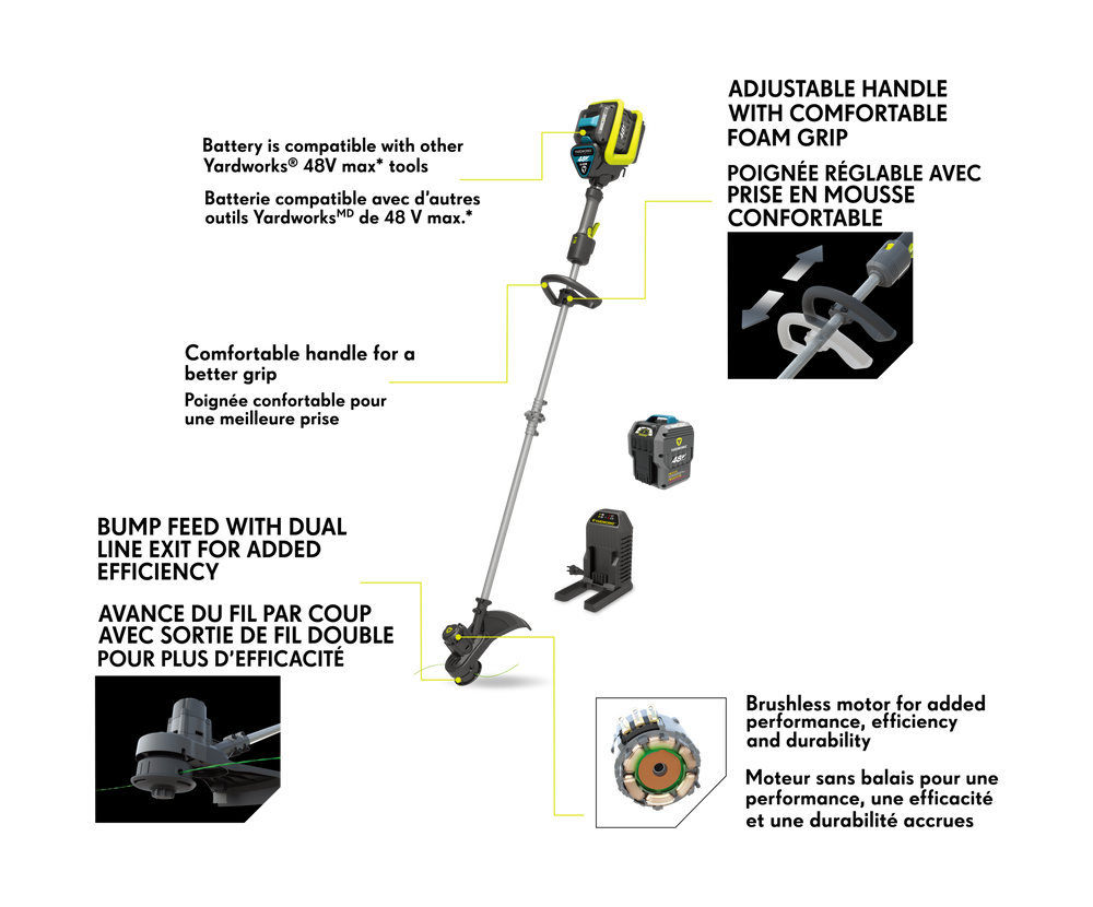 Yardworks 48 V Brushless Grass Trimmer, 2Ah Battery, 14in Canadian Tire