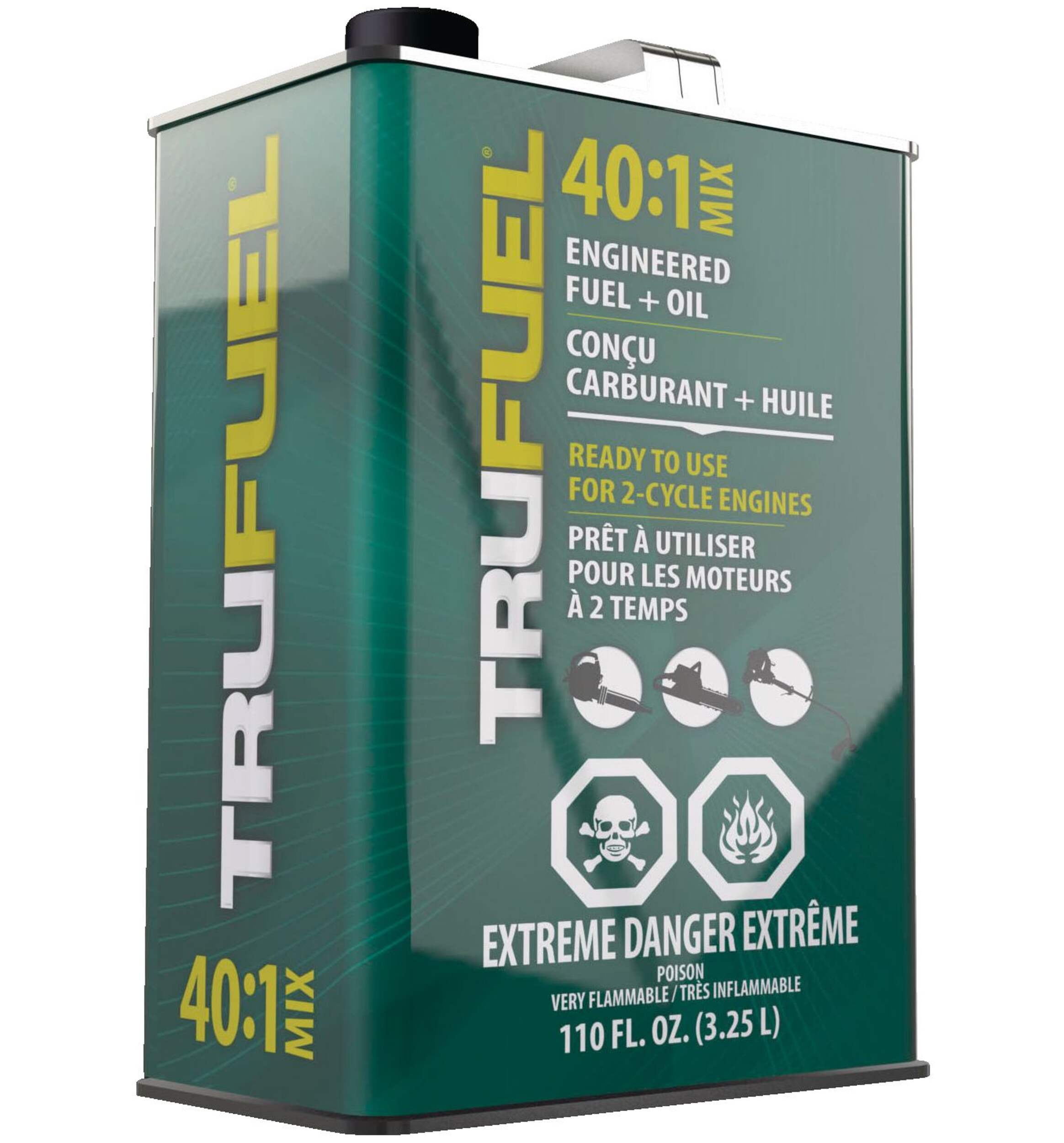 Utilisez le mélange carburant-huile 40:1 TRUFUEL, moteur à 2 temps, 3,25 L Front_Angled_Right
