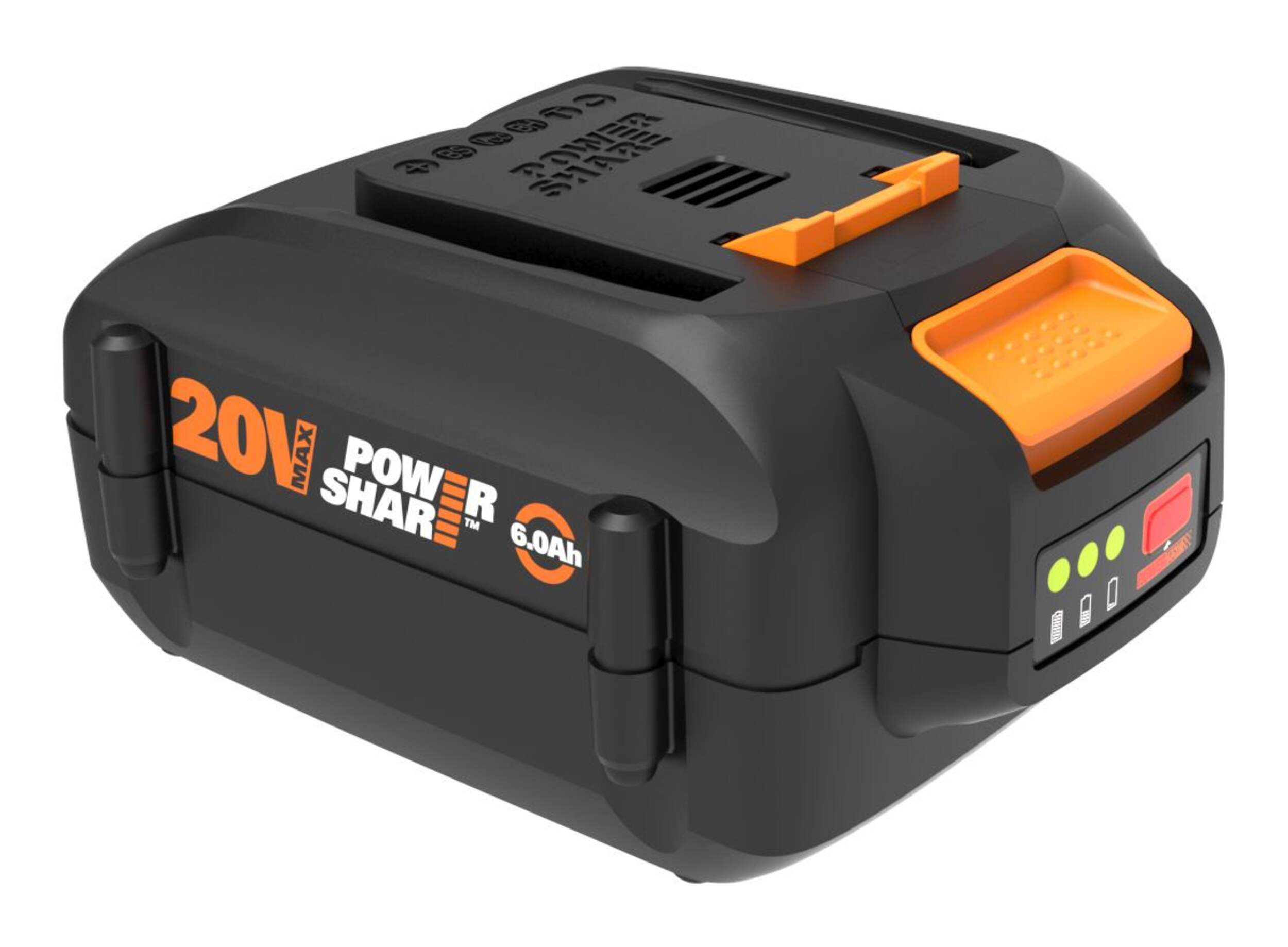 WORX WA3671 20V MAX Power Share™ 6Ah Lithium-ion Replacement Battery Front_Three_Fourths_Angled_Right