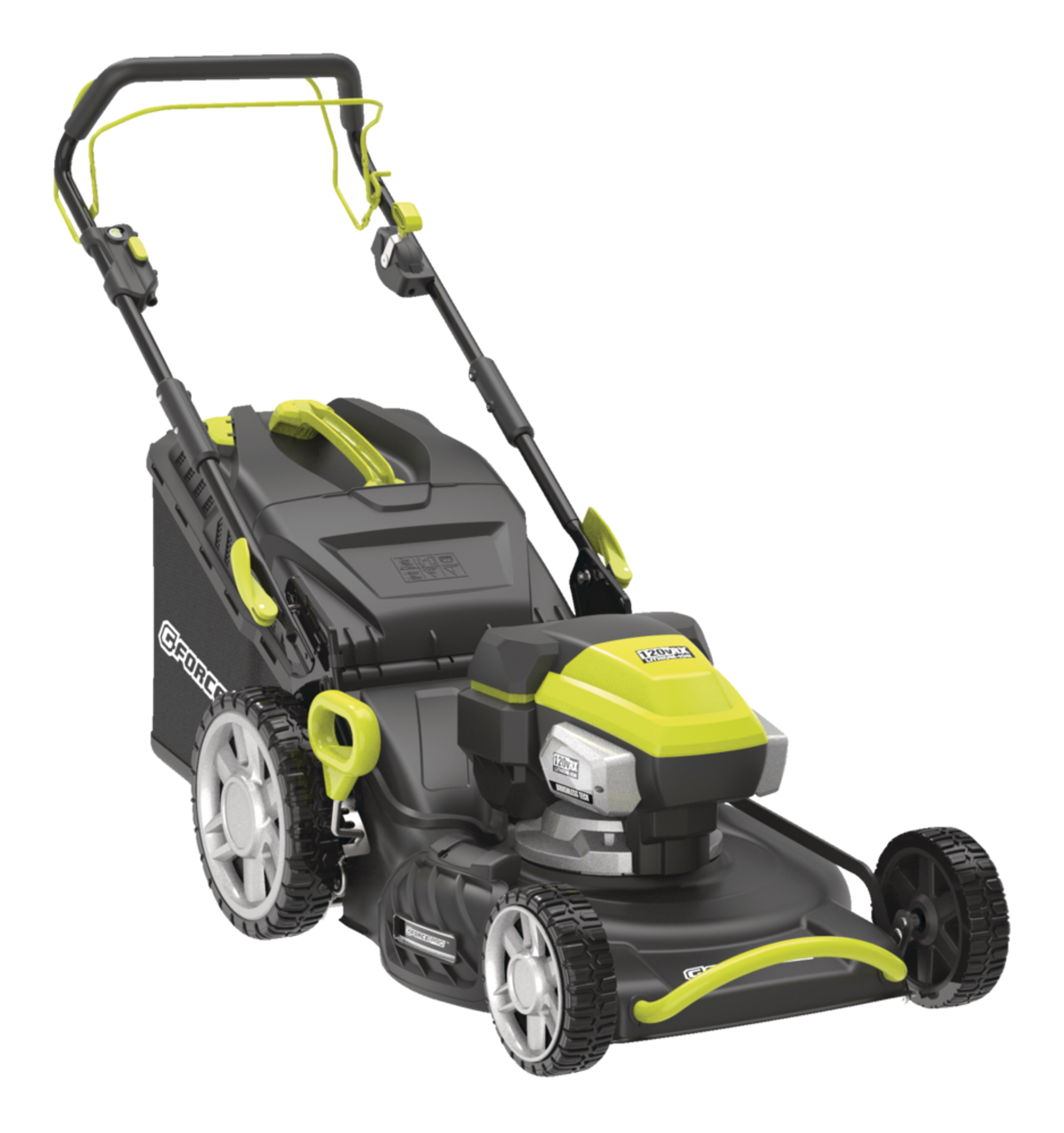 G-Force 120V 5Ah 3-in-1 Self-Propelled RWD Cordless Lawn Mower, 22-in Front_Angled_Right