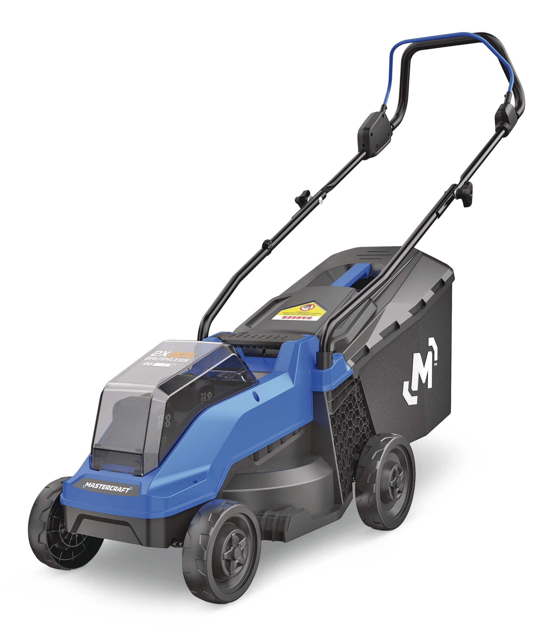 Mastercraft 2x20V Brushless Push Lawn Mower Kit, 14-in with PWR POD 2x4.0 Ah Batteries Front_Angled_Left