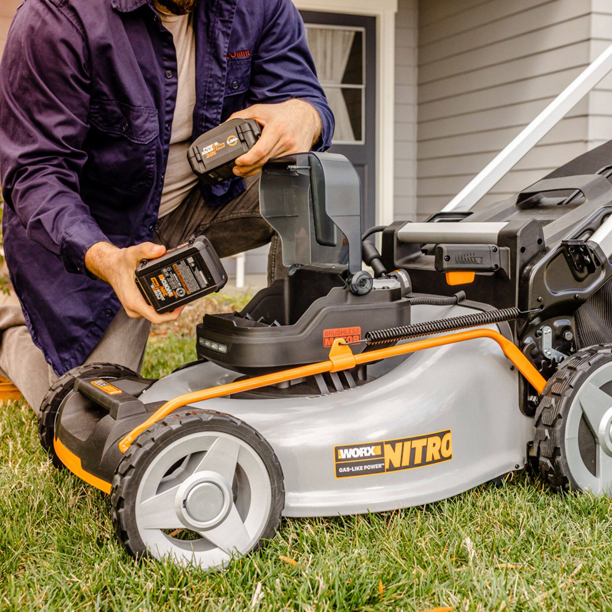 WORX WG753 Nitro 40V Power Share 3 in 1 Cordless Self Propelled Variable Speed Lawn Mower 21 in 5Ah Battery